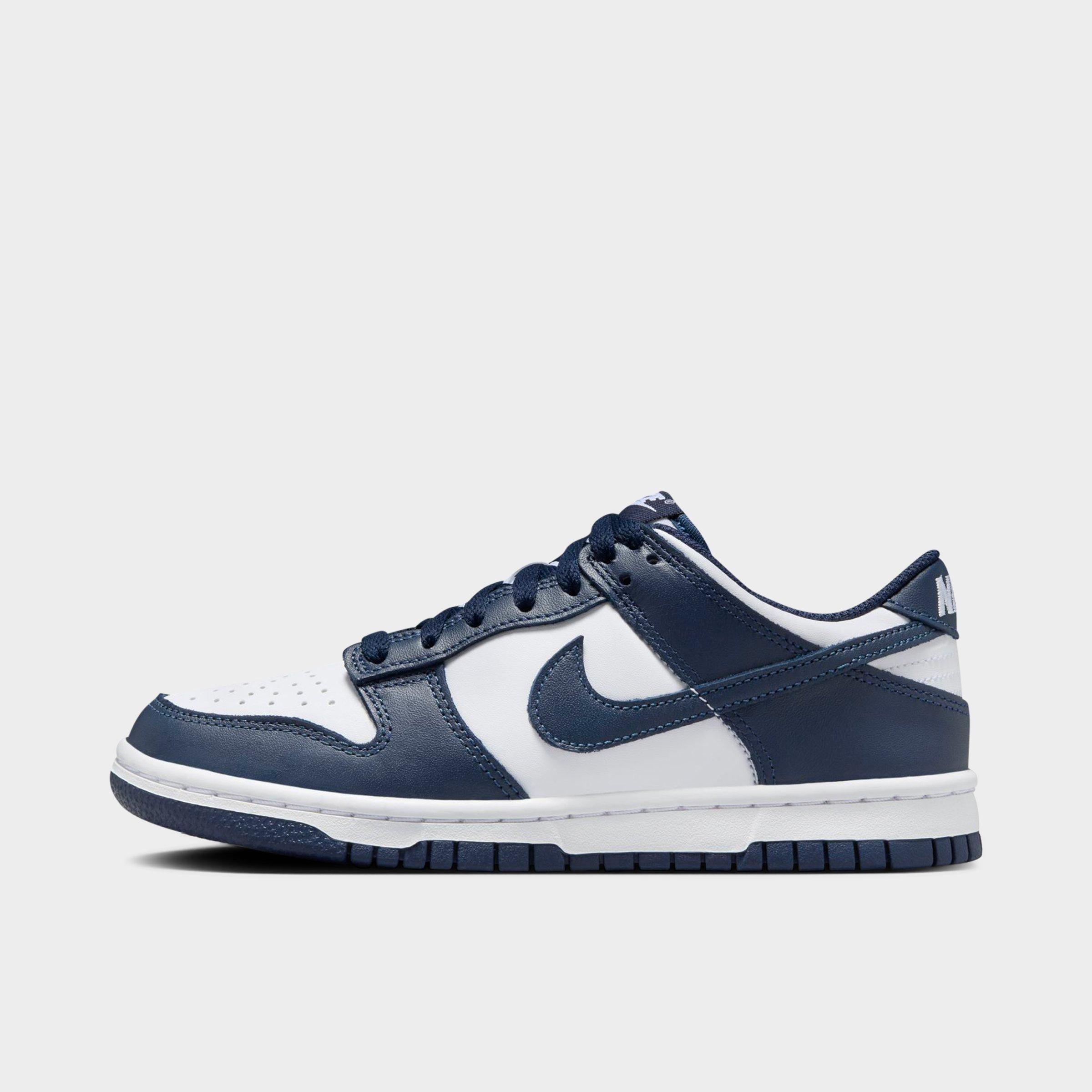 Nike Big Kids Dunk Low Casual Shoes in White/Midnight Navy/White Size: 3.5
