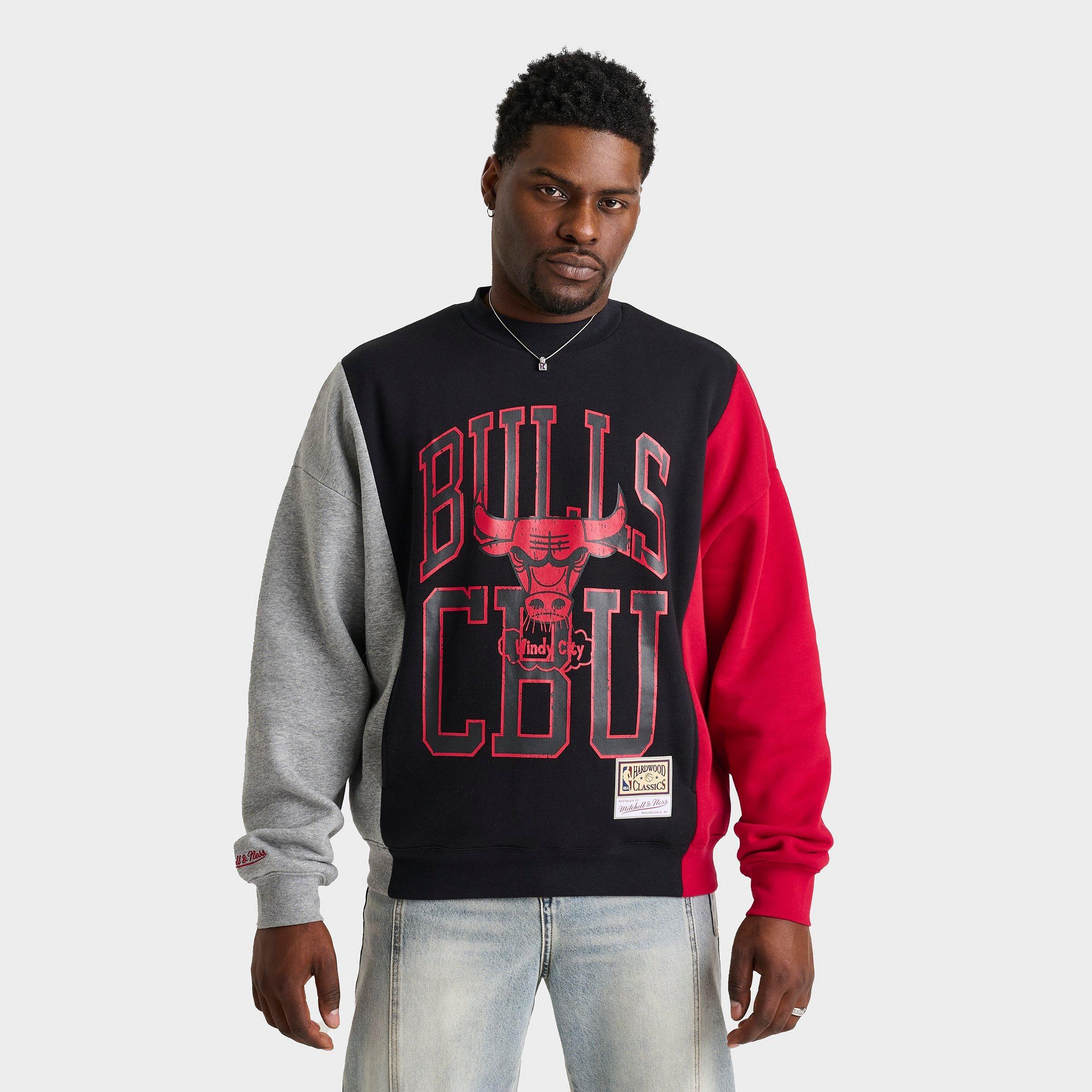Mitchell & Ness Men's Chicago Bulls NBA Split Crewneck Sweatshirt in Grey/Black/Red Size: Small