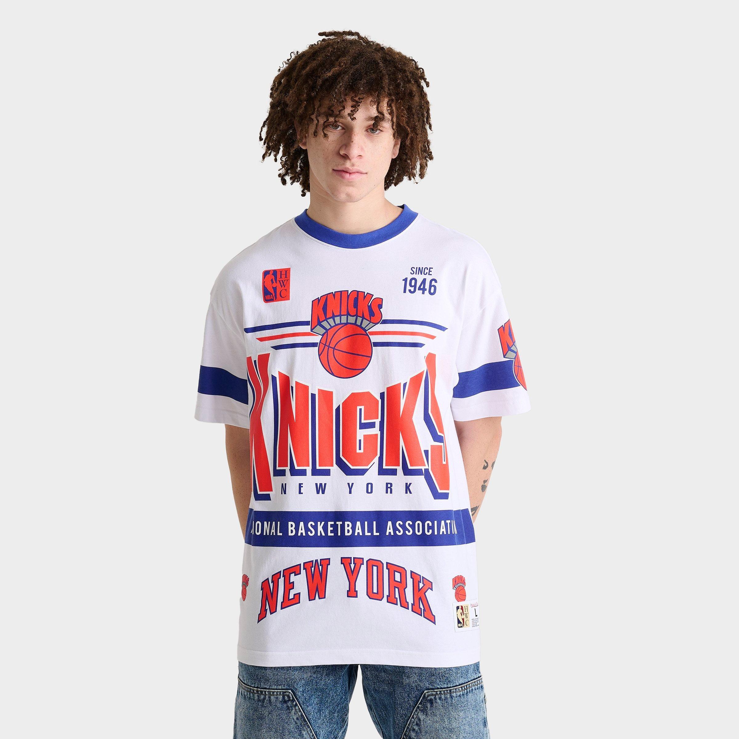 Mitchell & Ness Men's New York Knicks NBA Team Origins T-Shirt in White/Orange/Royal Blue Size: Small