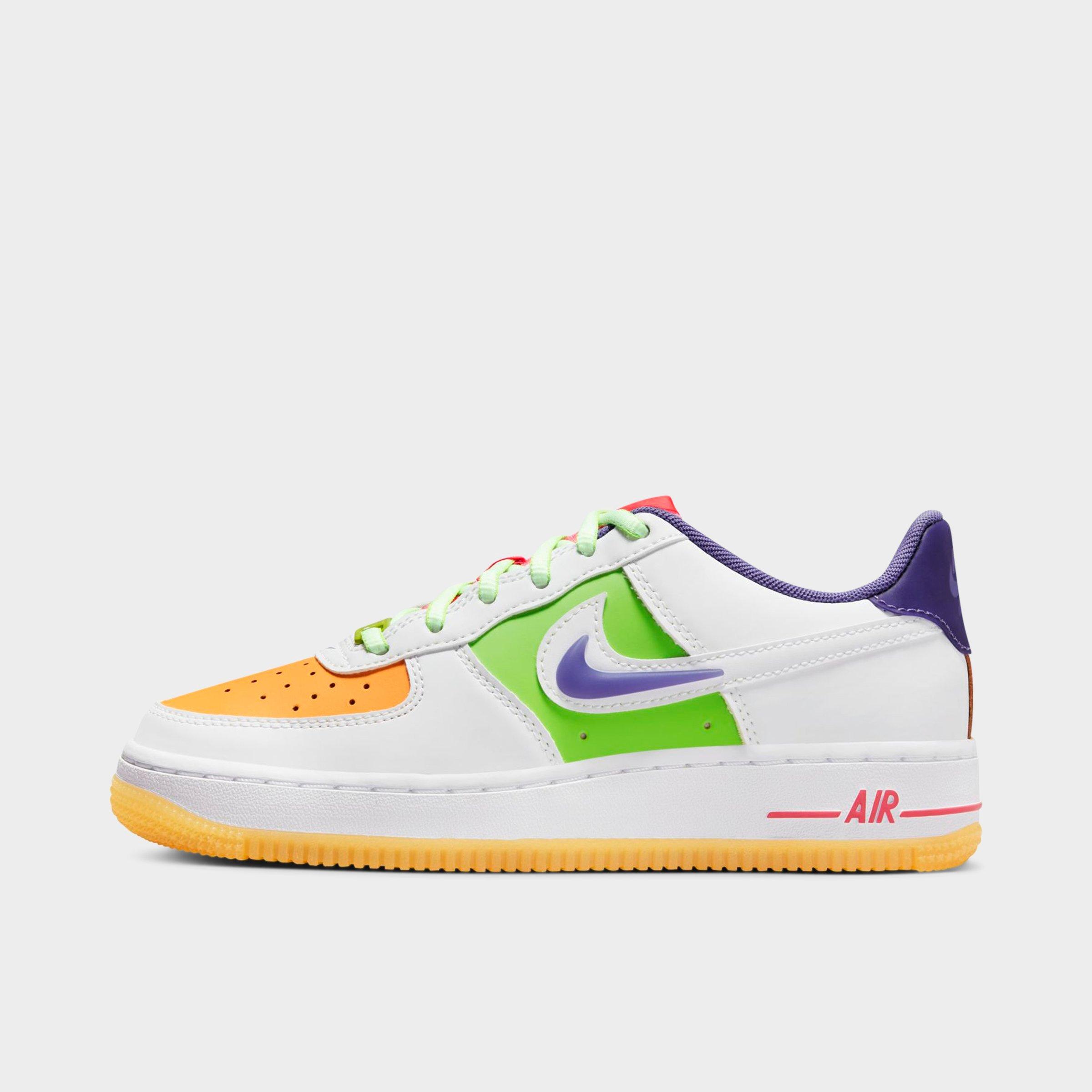 Nike Big Kids Air Force 1 LV8 Casual Shoes in White/Space Purple/Sundial Size: 3.5