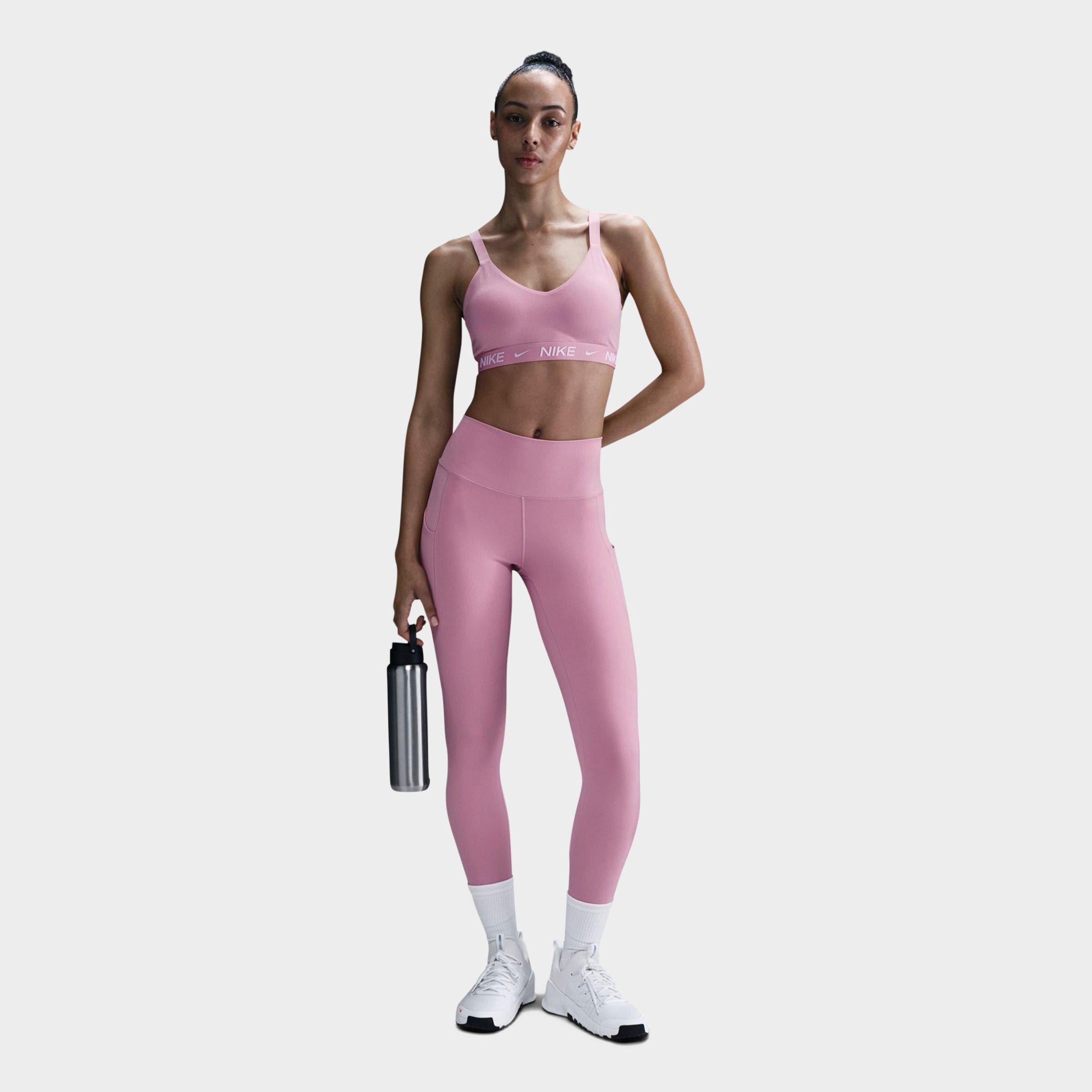 Nike Women's Dri-FIT Indy Medium Support Sports Bra in Pink/Elemental Pink Size Large Nylon/100% Polyester/Spandex