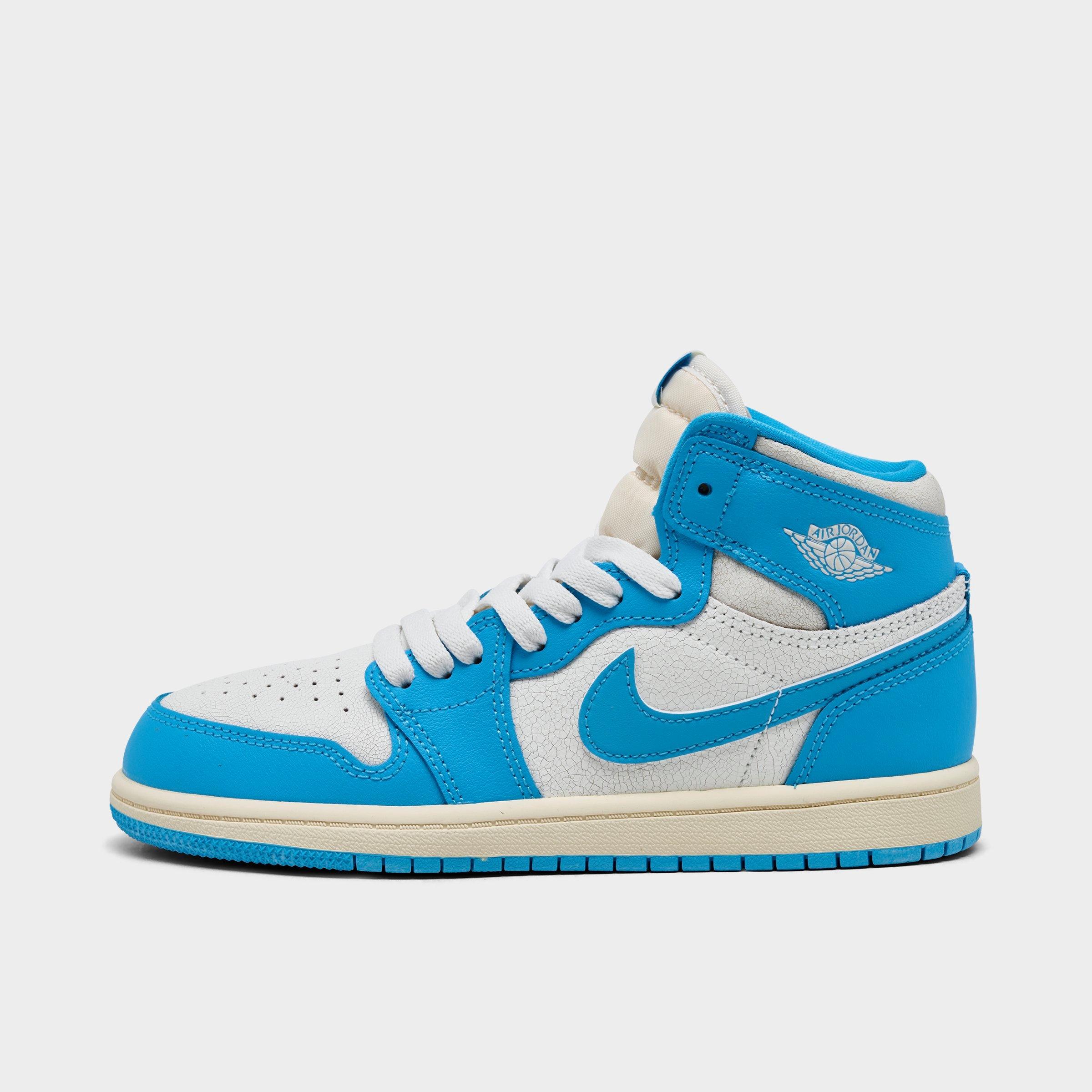 Jordan Little Kids' Air Retro High OG Casual Shoes in Blue/Dark Powder Blue Size 1 Leather