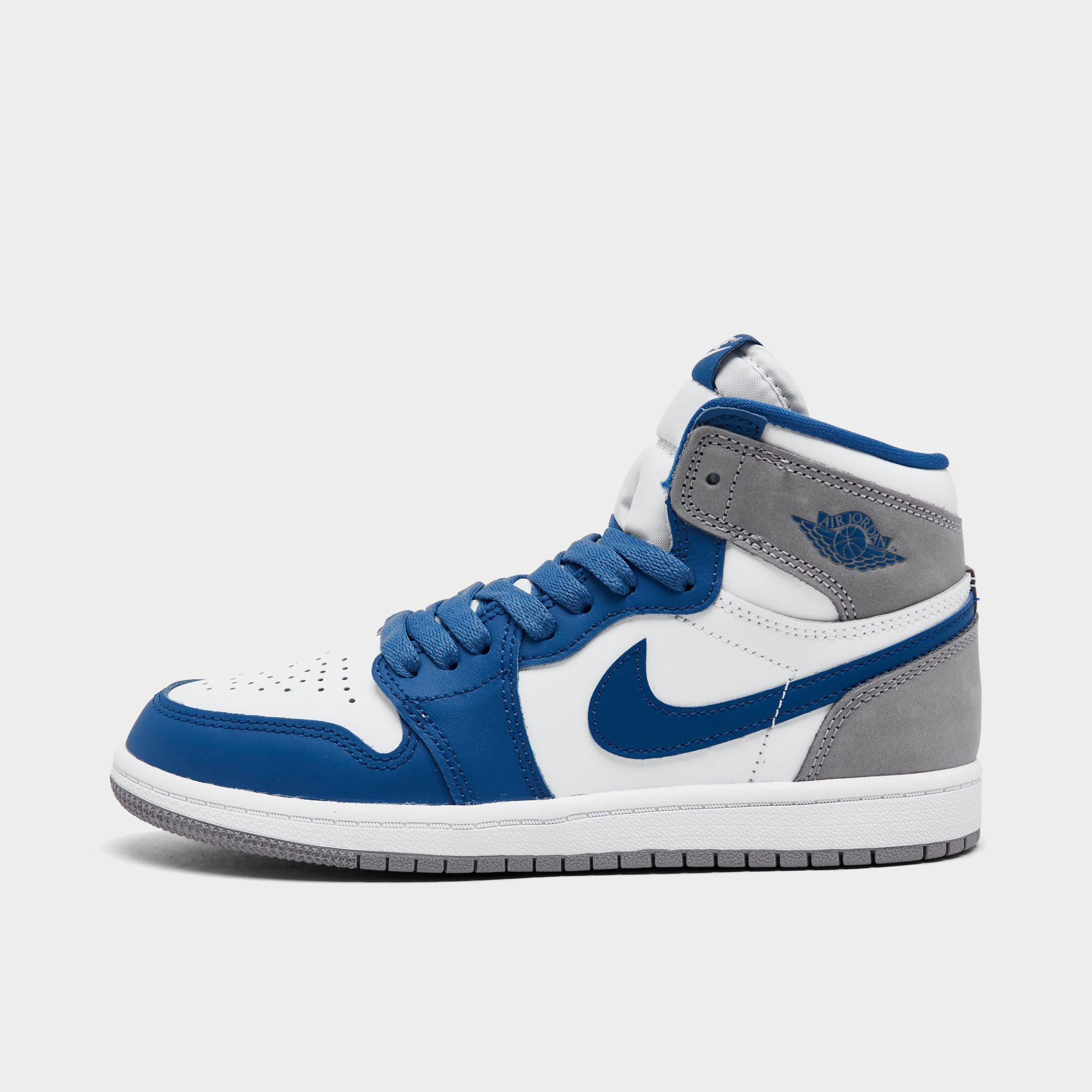 Nike Little Kids' Air Jordan Retro 1 High Og Casual Shoes In True Blue/white/cement Grey