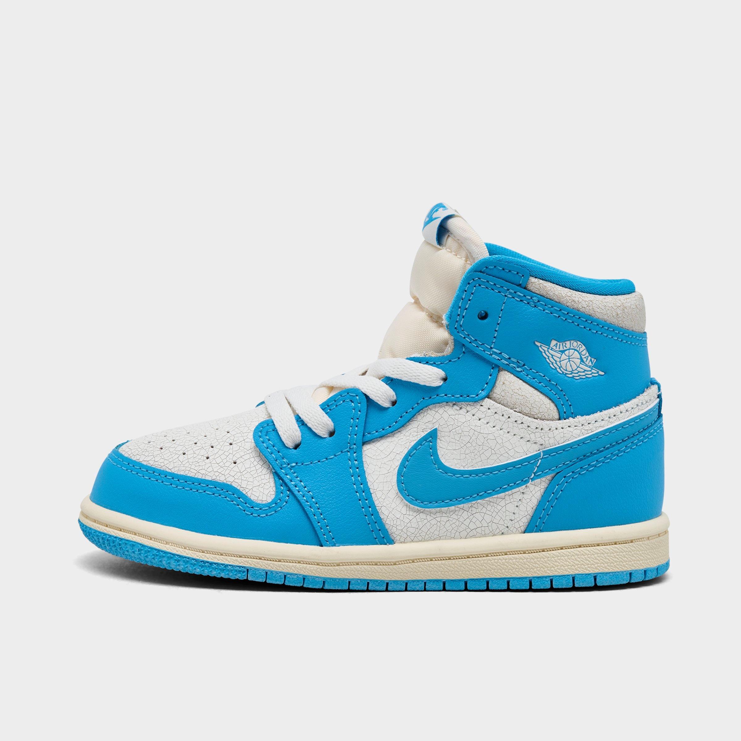 Jordan Kids Toddler Air Retro 1 High OG Casual Shoes in Dark Powder Blue/Dark Powder Blue/Sail Size: 4.0