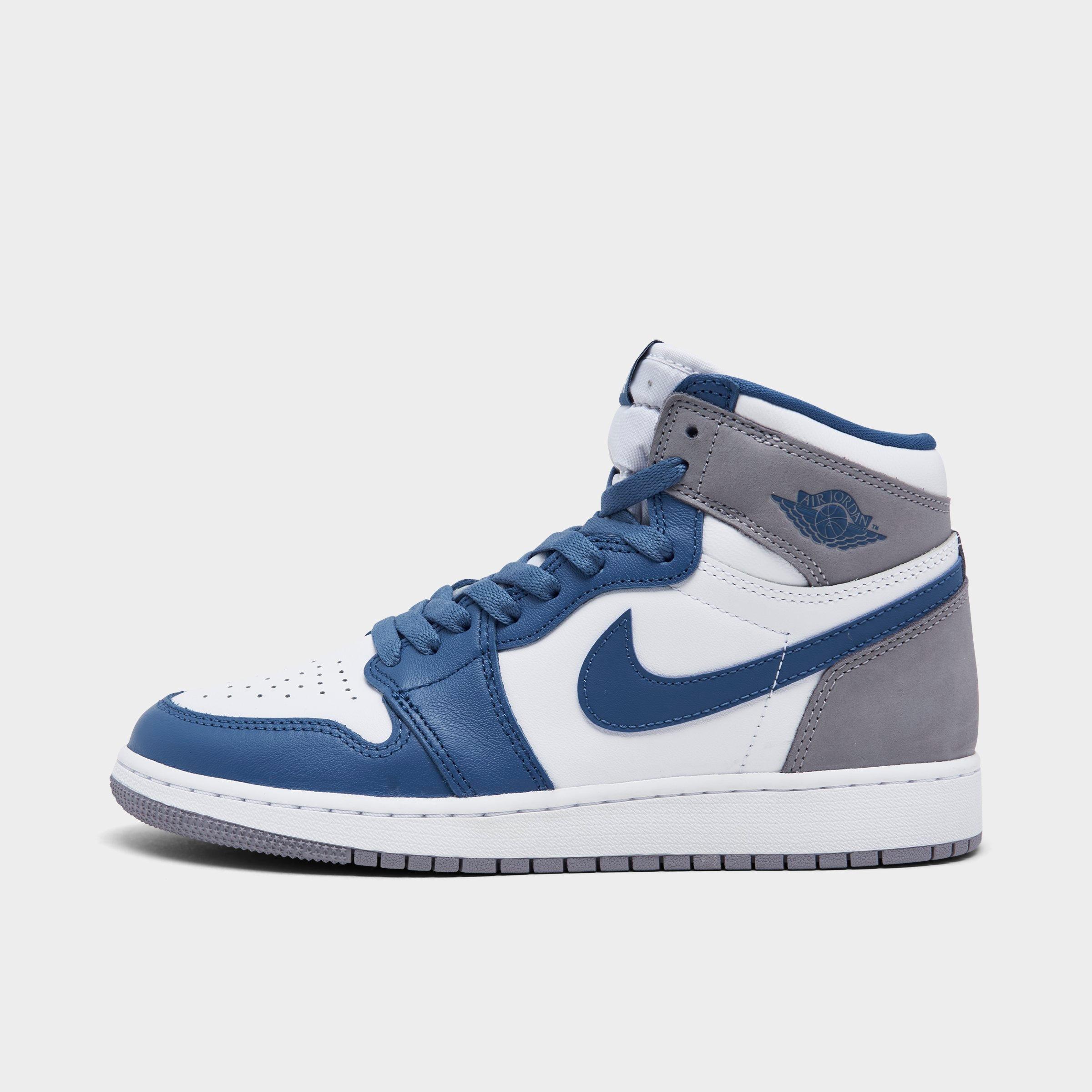 Nike Big Kids' Air Jordan Retro 1 High Og Casual Shoes In True Blue/white/cement Grey
