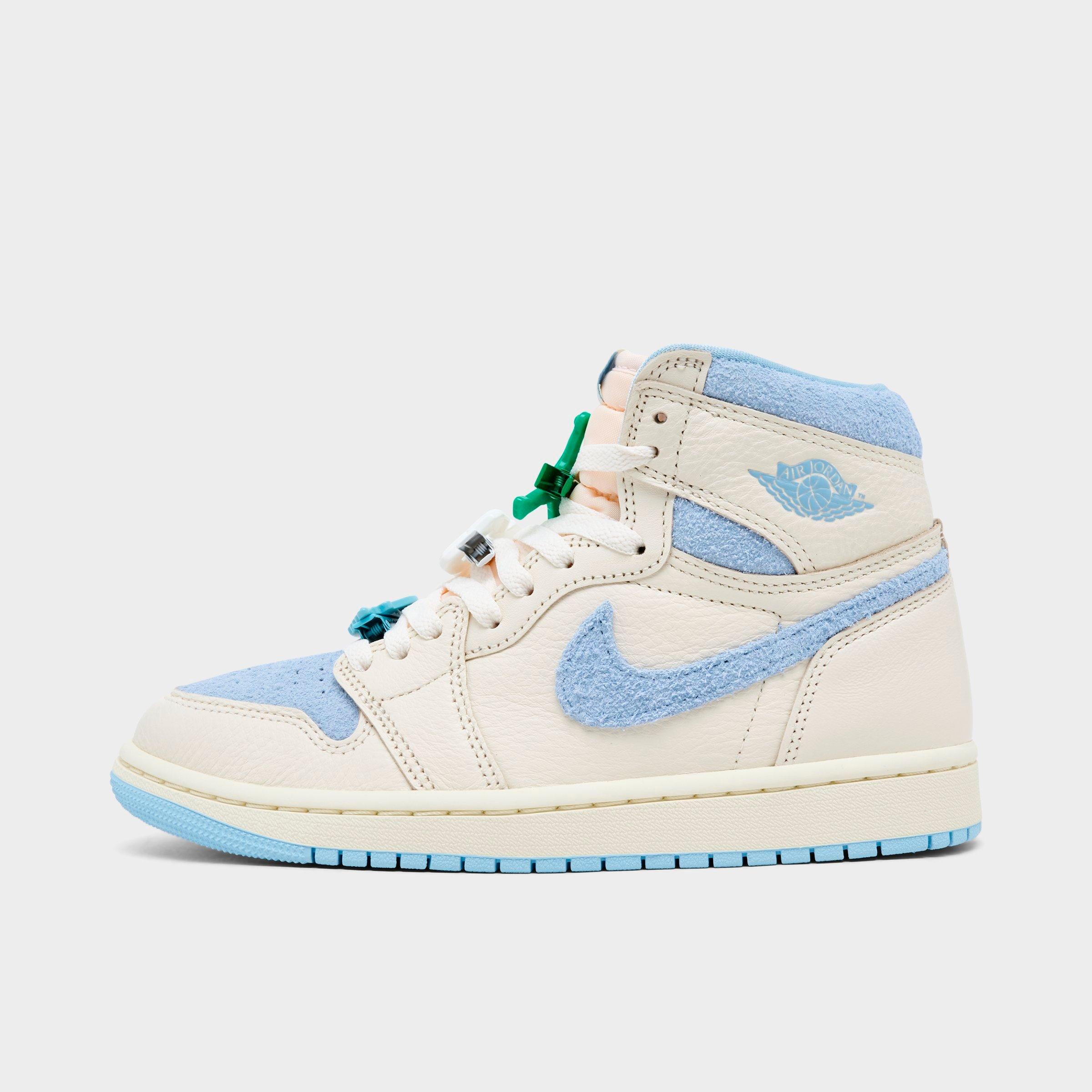 Jordan Women's Air Retro 1 High OG Casual Shoes in Pale Ivory/Psychic Blue/Coconut Milk Size: 5.0