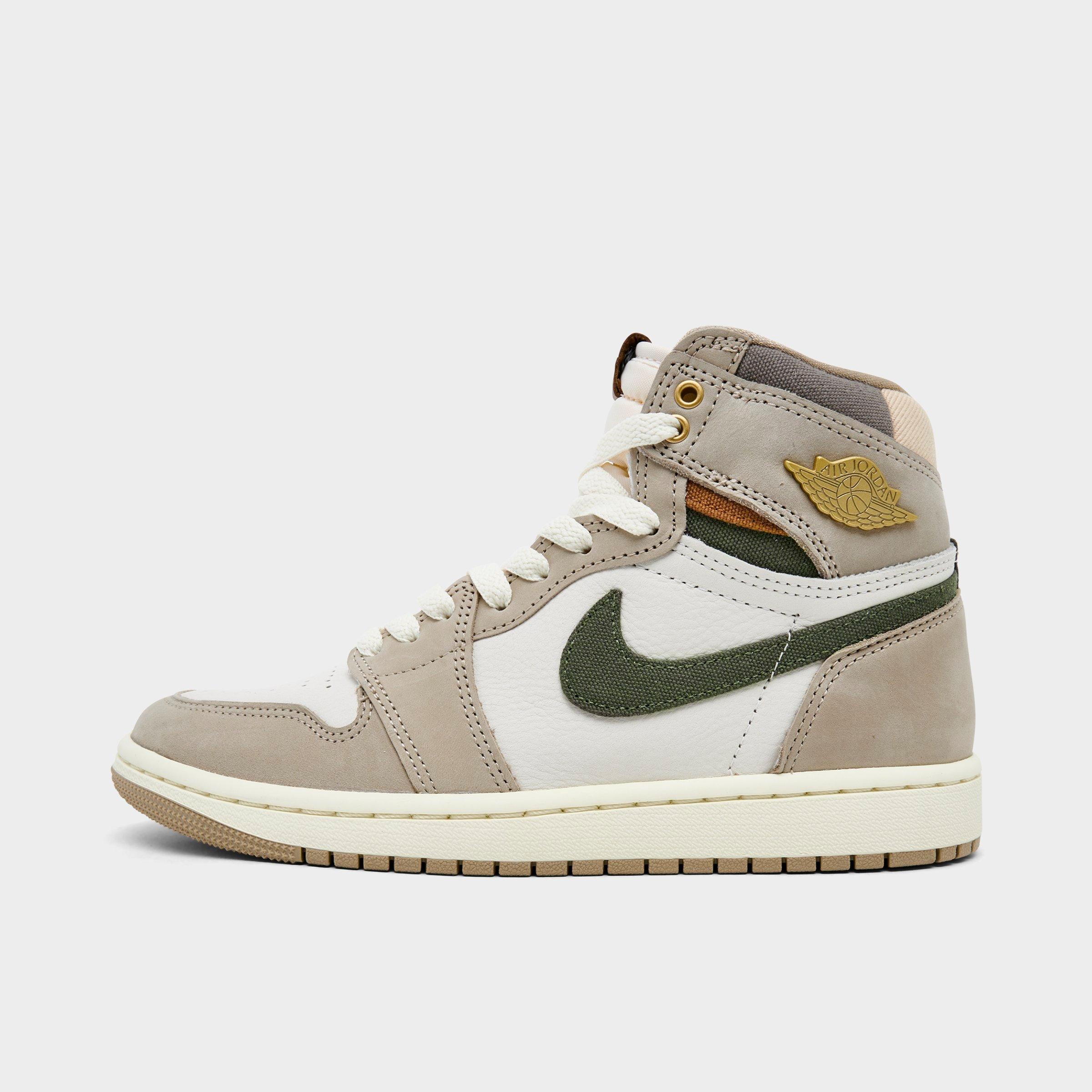 Jordan Women's Air Retro 1 High OG Casual Shoes in Khaki/Multi-Color/Sail Size: 15.5