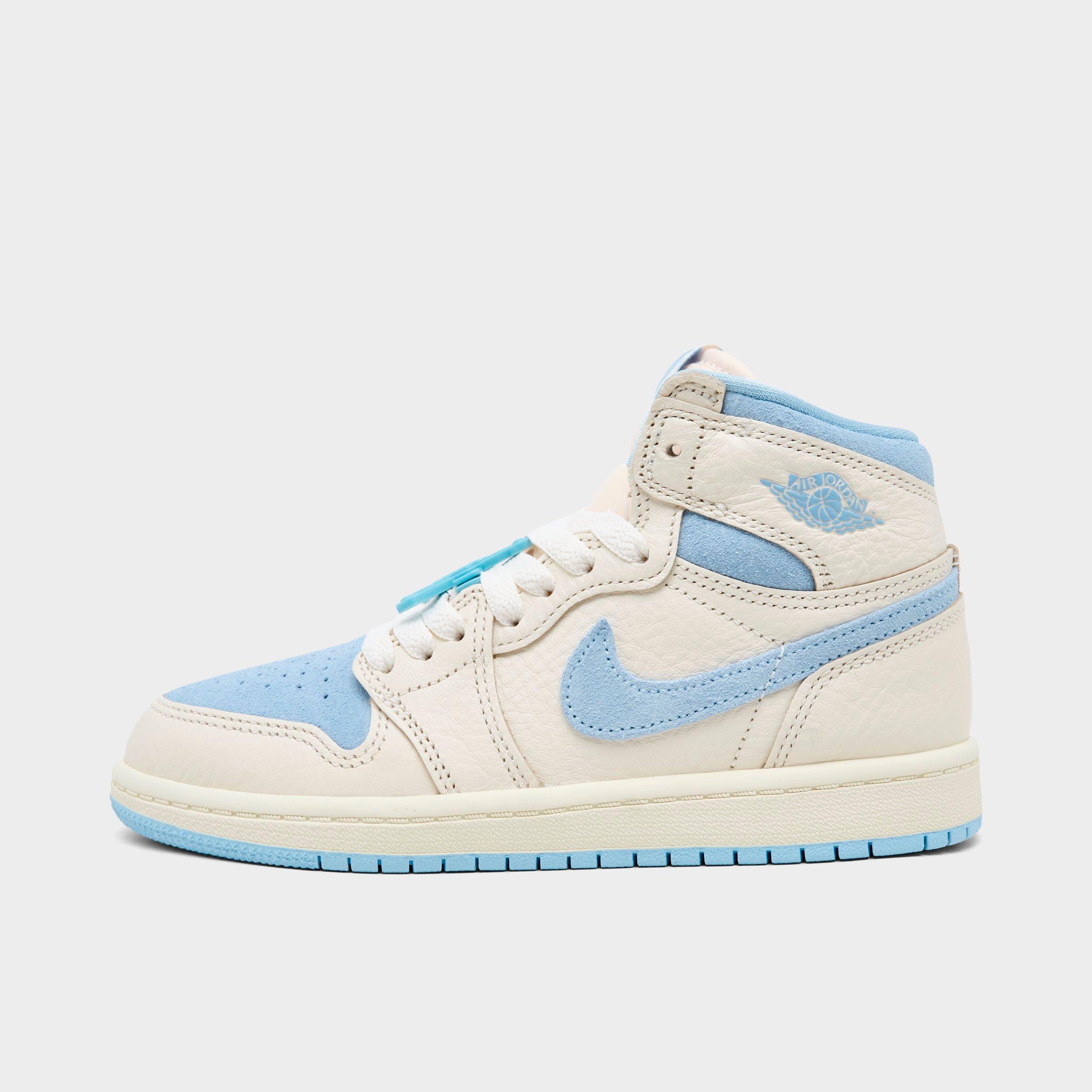 Jordan Little Kids Air Retro 1 High OG Casual Shoes in Pale Ivory/Psychic Blue/Coconut Milk Size: 1.0