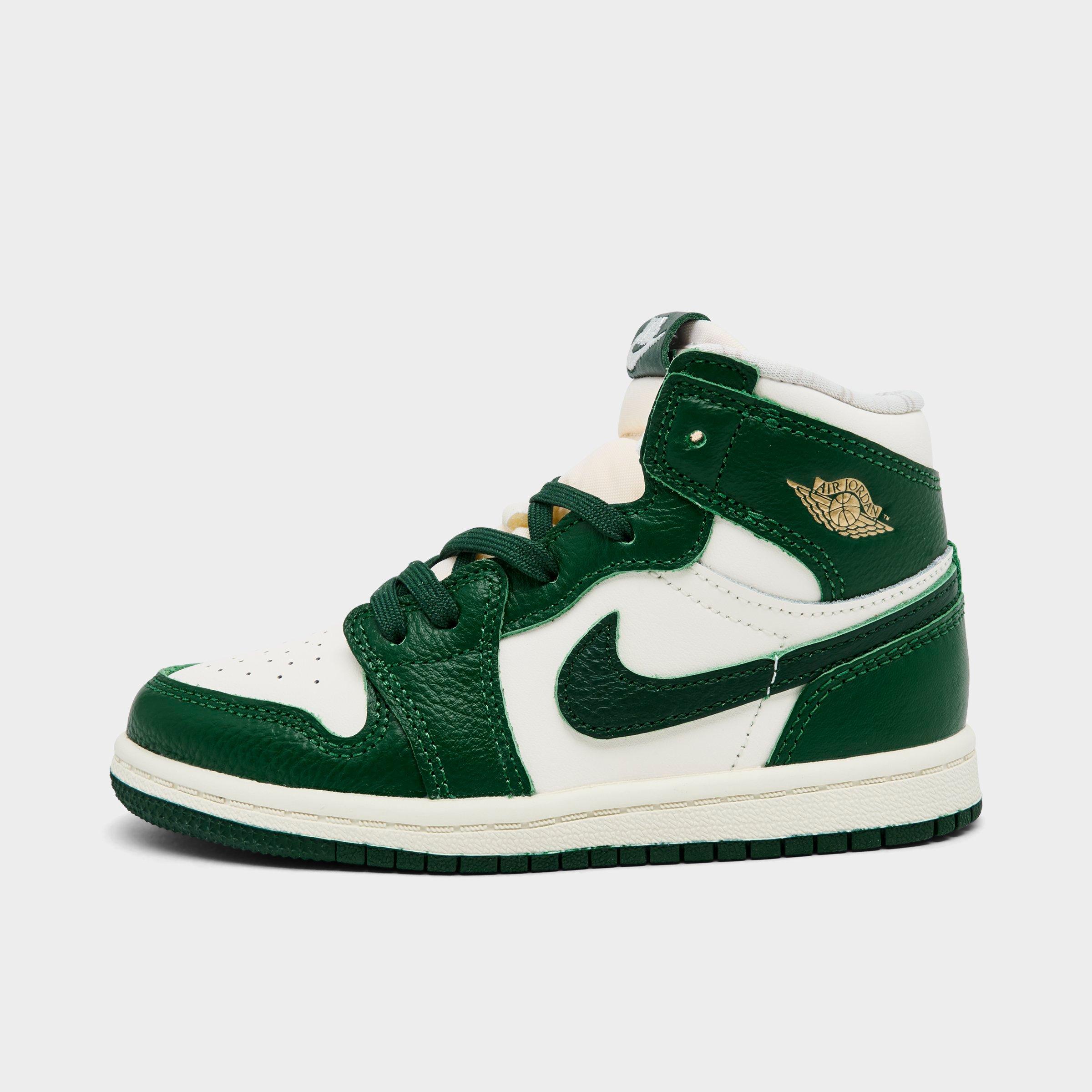 Jordan Kids Toddler Air Retro 1 High OG Casual Shoes in Pale Ivory/Pro Green/Fir Size: 4.0