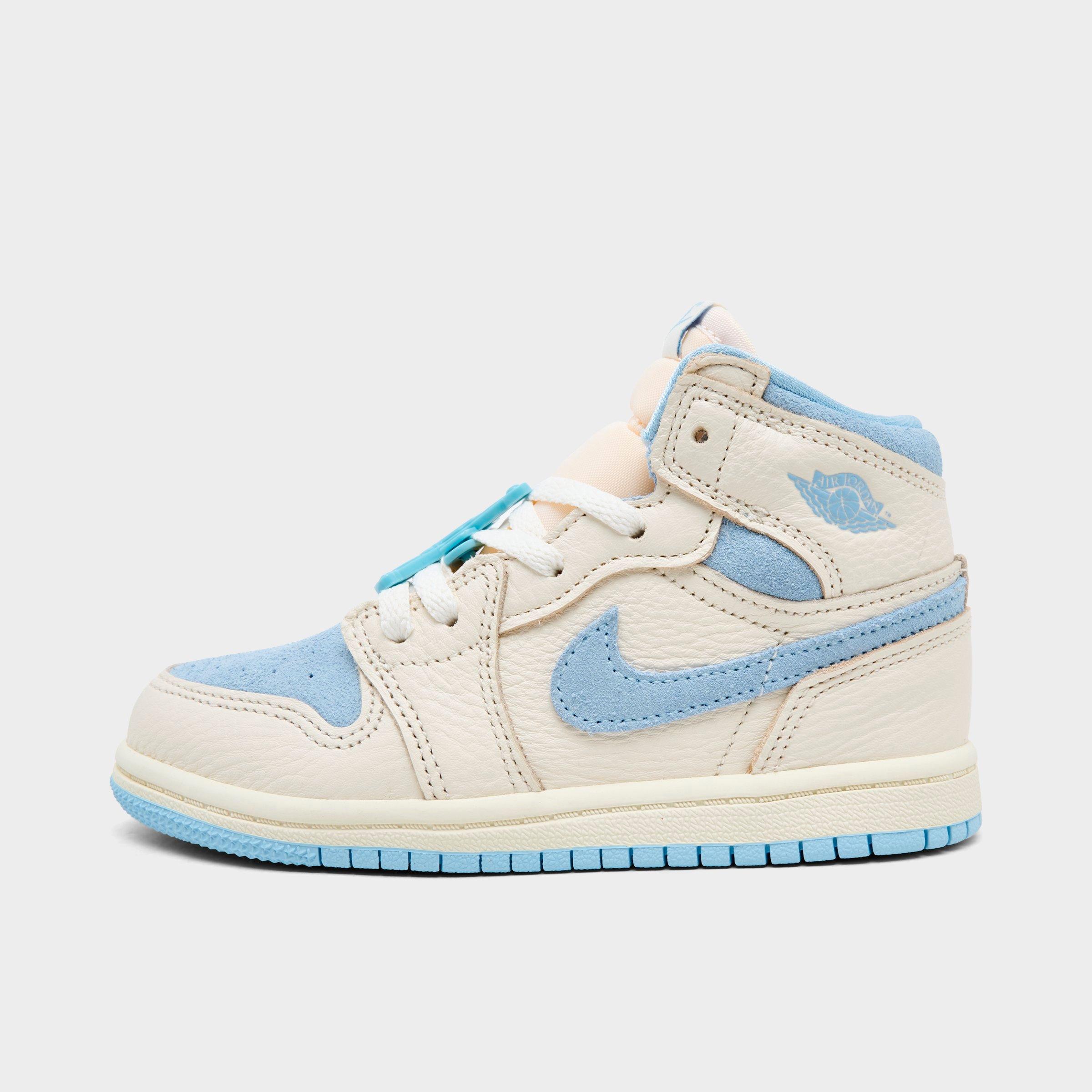 Jordan Kids Toddler Air Retro 1 High OG Casual Shoes in Pale Ivory/Psychic Blue/Coconut Milk Size: 4.0