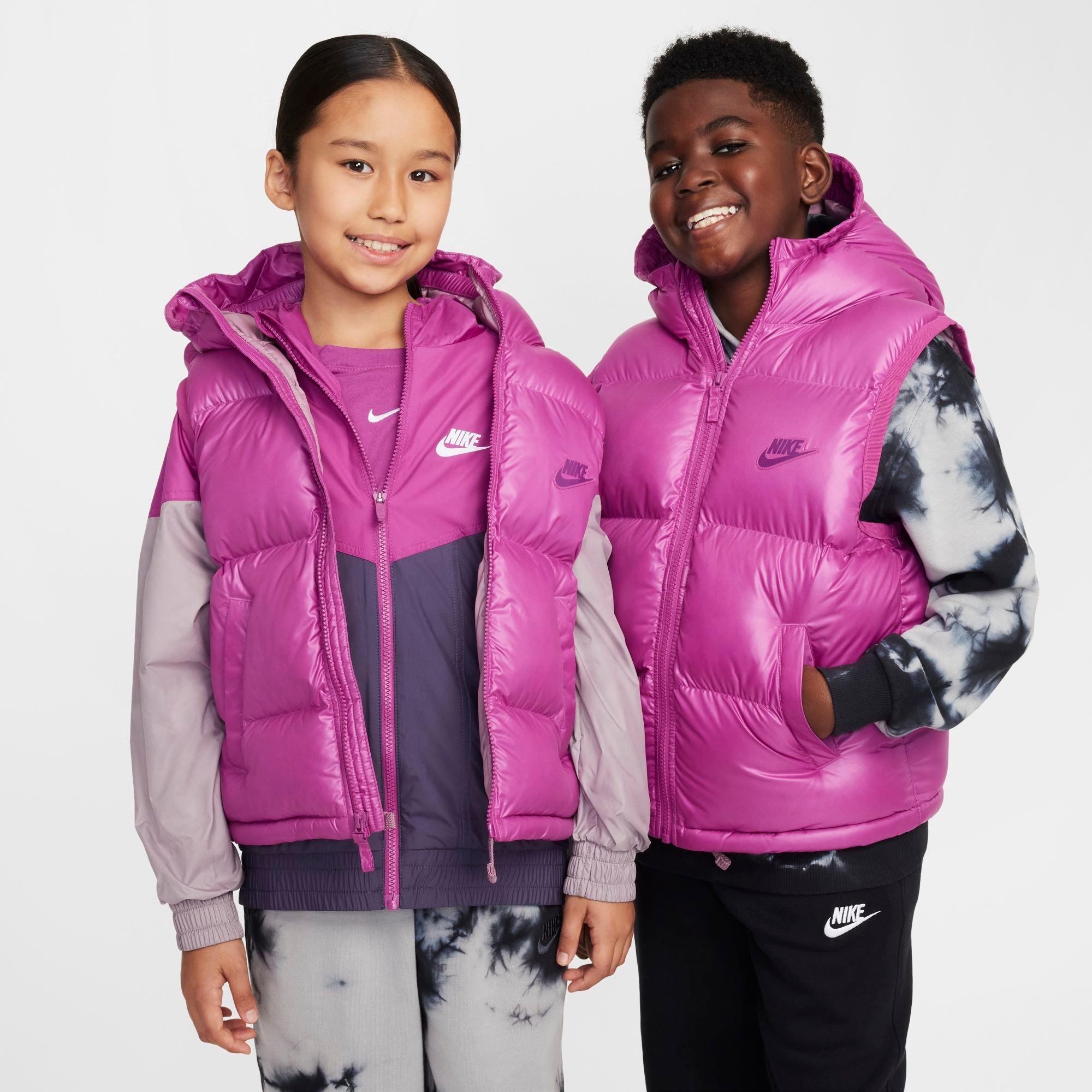 Nike Kids' Sportswear Therma-FIT Repel Heavyweight Synthetic Fill Hooded Vest in Pink/Fuchsia Size Large 100% Polyester/Fiber