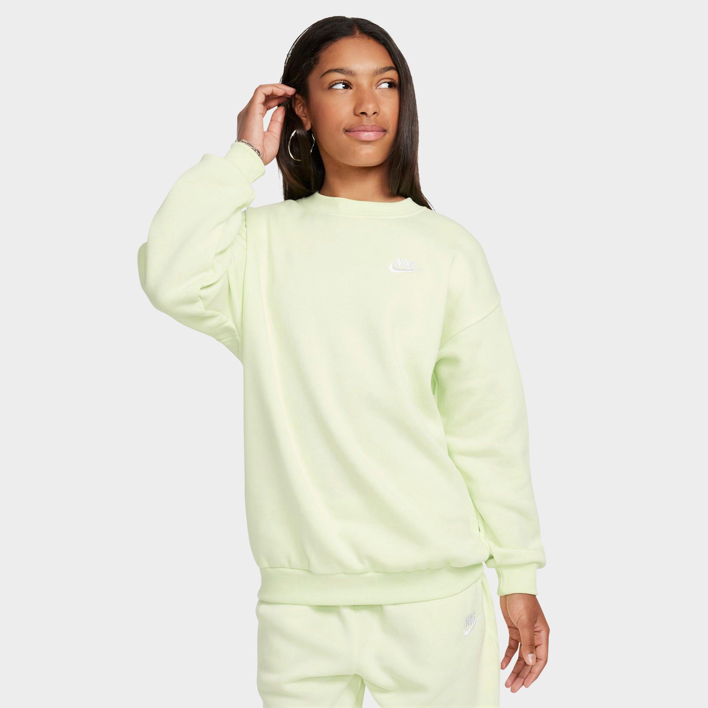 Nike Girls' Big Kids Sportswear Club Fleece Oversized Sweatshirt in Lime Ice/White Size: XS