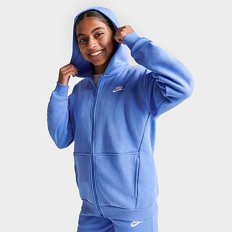 Nike Kids'  Girls' Sportswear Club Fleece Oversized Full-zip Hoodie In Polar/white