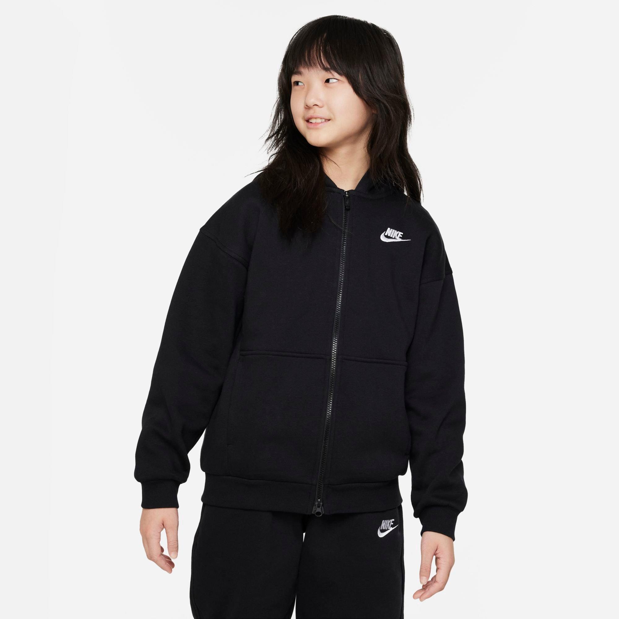 Nike Sportswear Club Fleece Big Kids' Full-zip Hoodie In Black/white
