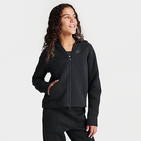 Shop Nike Girls' Sportswear Tech Fleece Full-zip Hoodie In Black/black/black