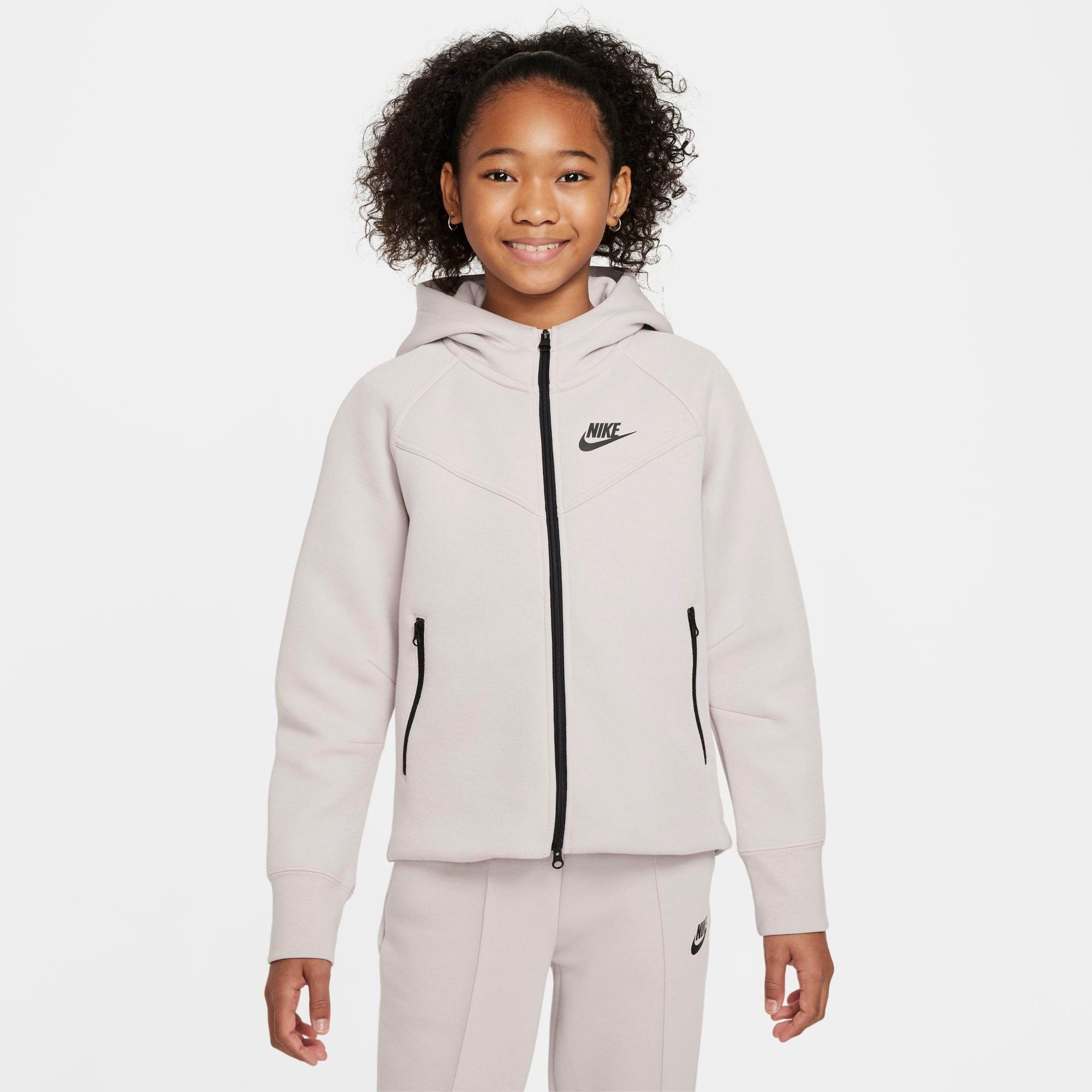 Shop Nike Girls' Sportswear Tech Fleece Full-zip Hoodie In Platinum Violet/black/black