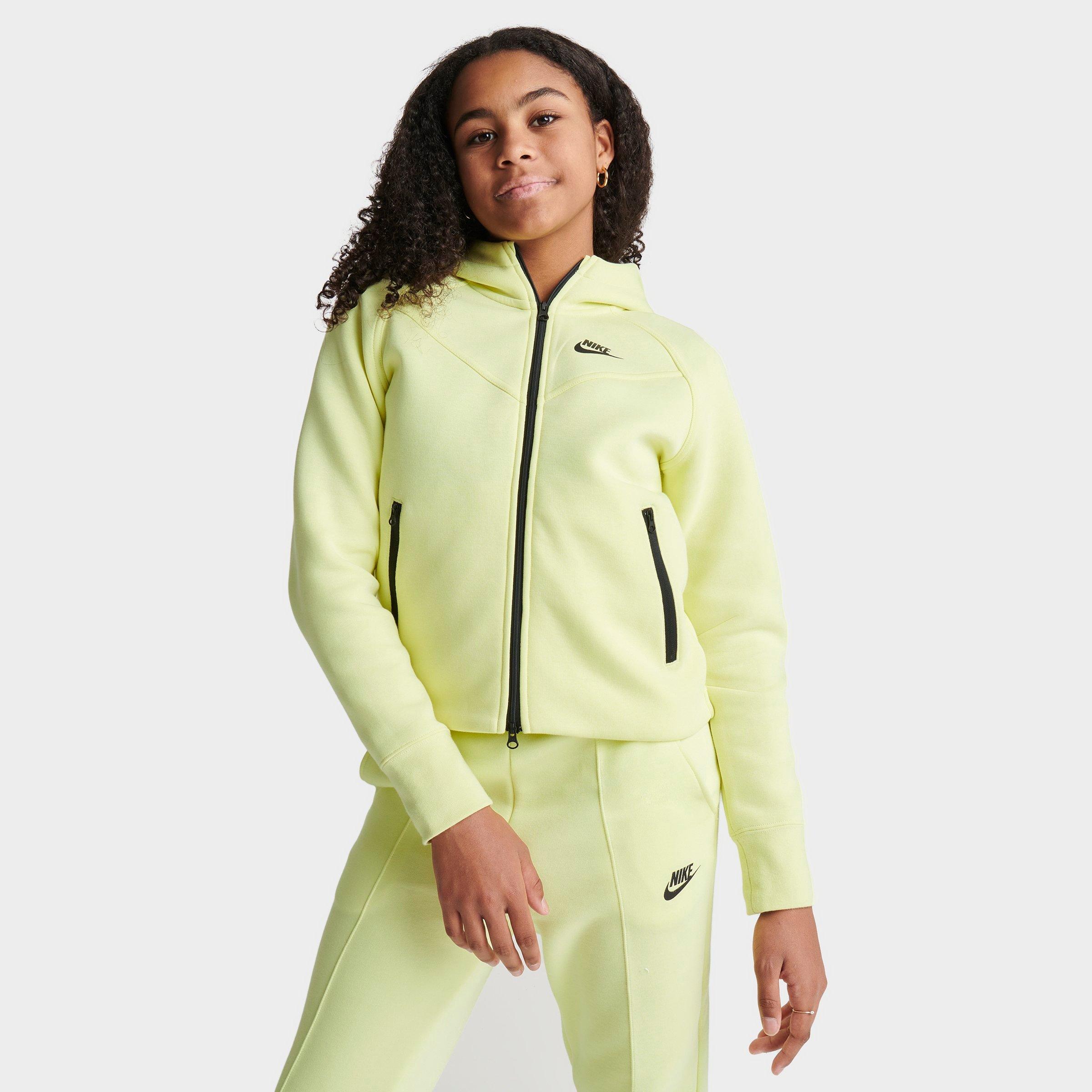 Shop Nike Girls' Sportswear Tech Fleece Full-zip Hoodie In Luminous Green/black/black