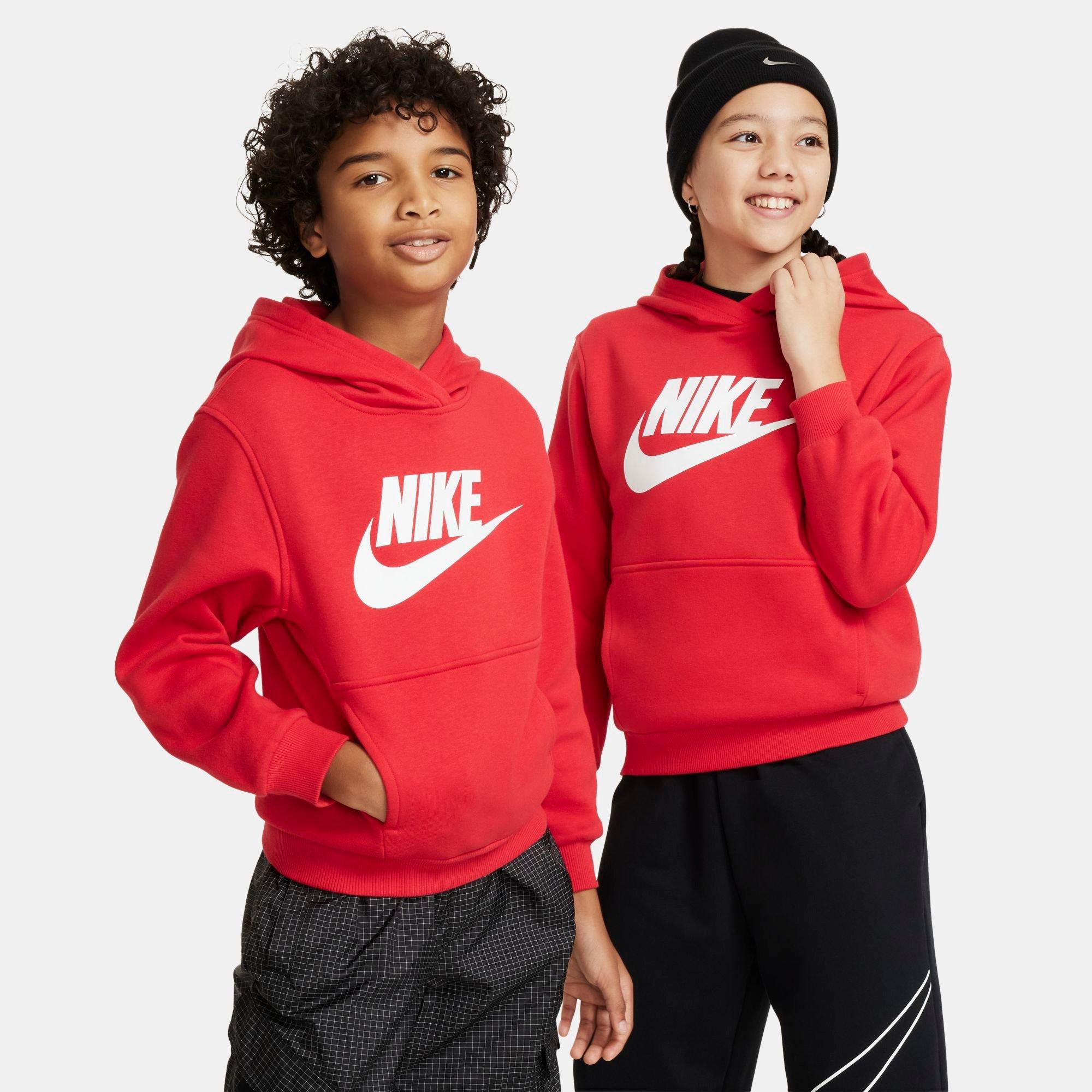 Nike Big Kids Sportswear Club Fleece Pullover Hoodie in University Red/White Size: XS