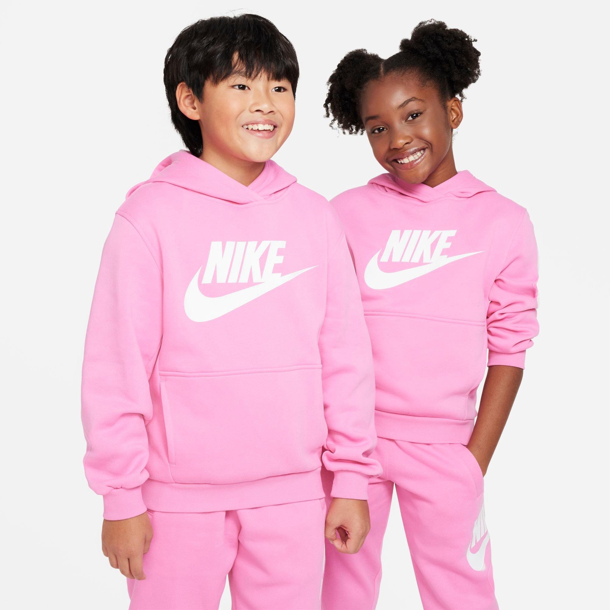 Shop Nike Big Kids' Sportswear Club Fleece Pullover Hoodie In Playful Pink/white