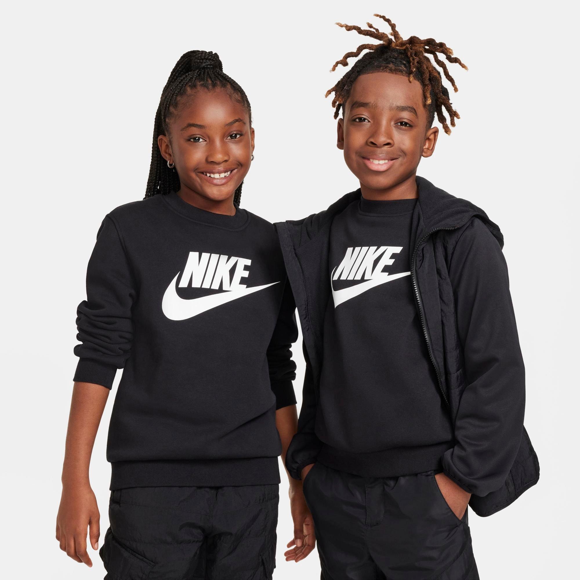 Nike Big Kids Sportswear Club Fleece Crewneck Sweatshirt in Black/White Size: XS