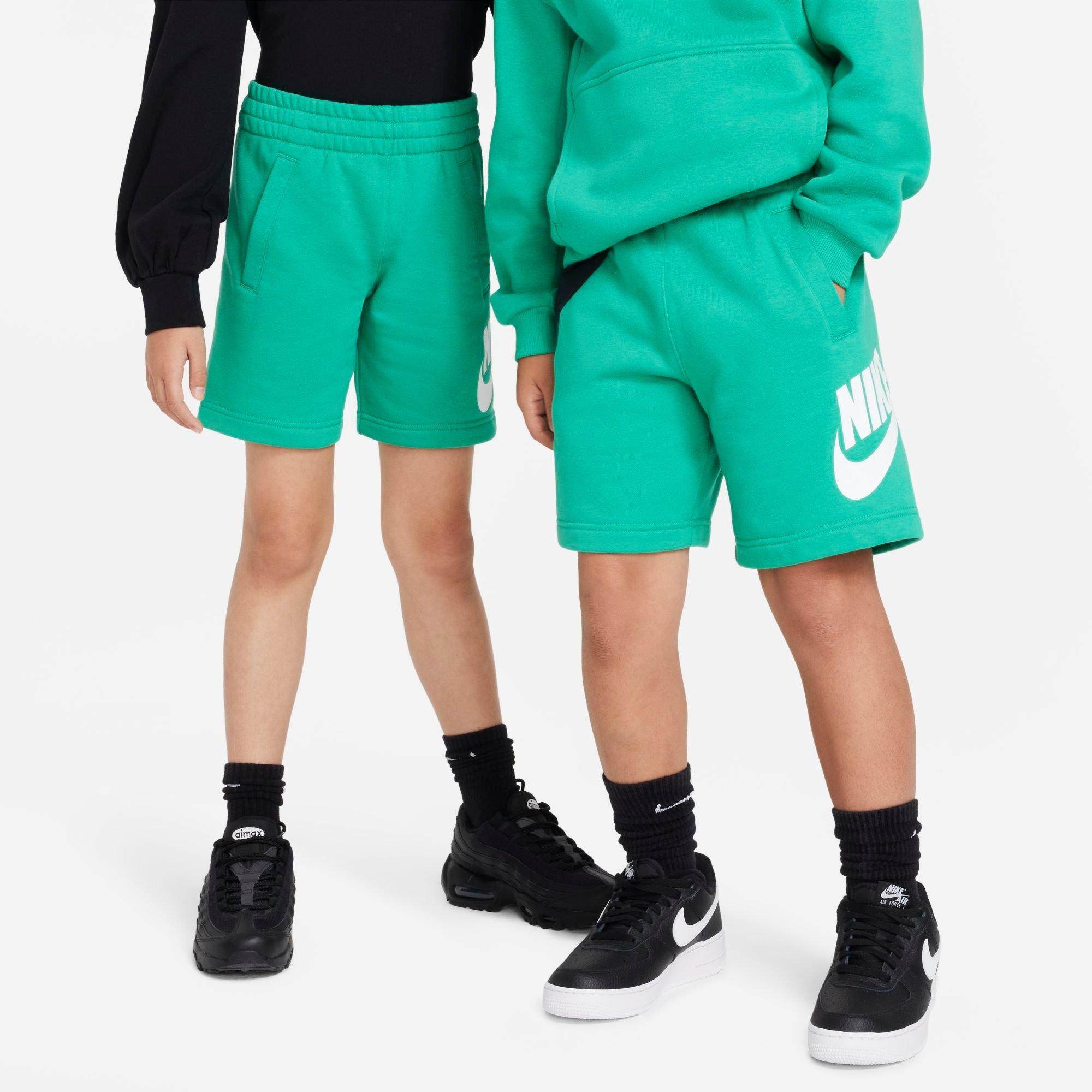 Nike Kids Sportswear Club Fleece French Terry Shorts in Stadium Green/White Size: XS