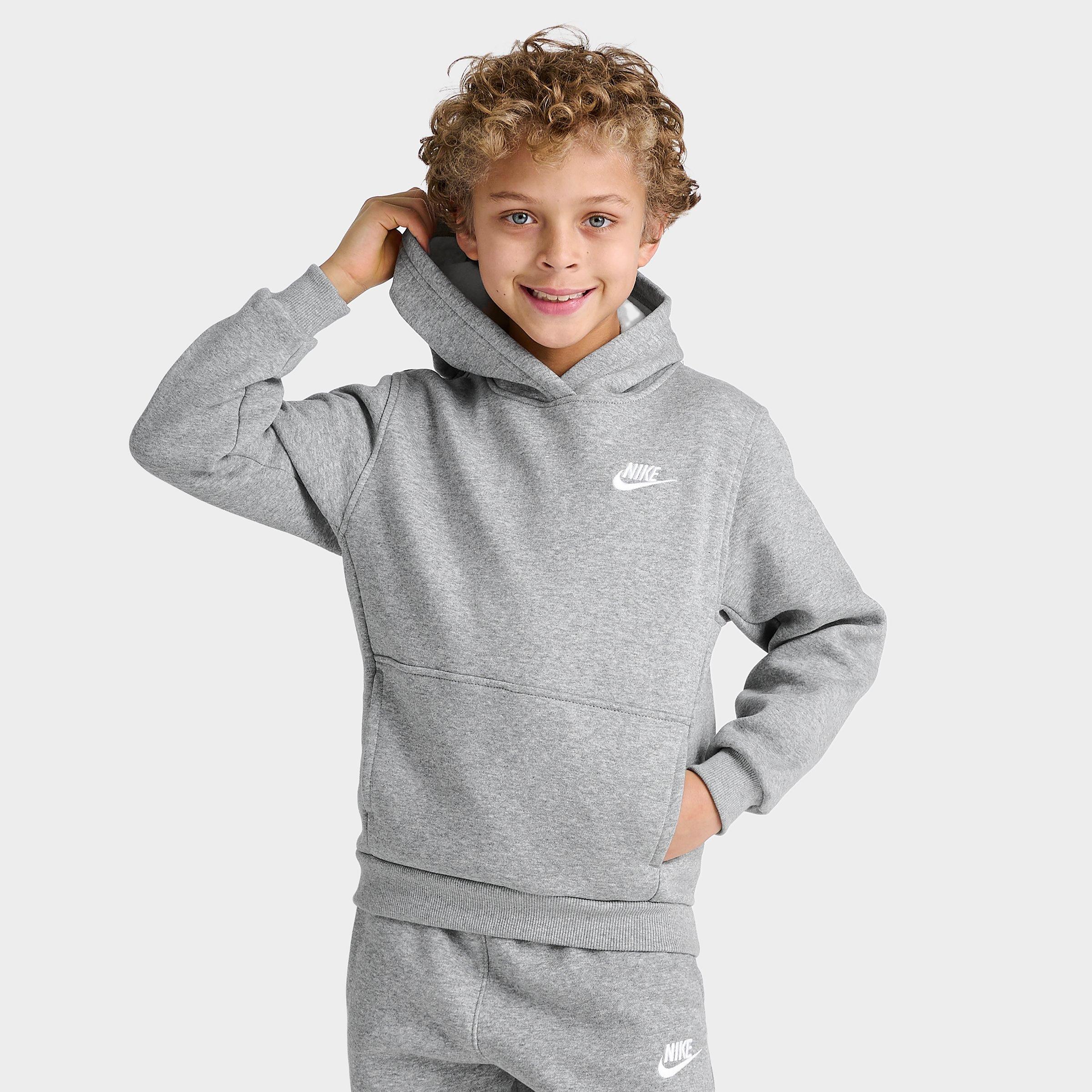Nike Kids' Sportswear Club Fleece Pullover Hoodie In Dark Grey Heather/white