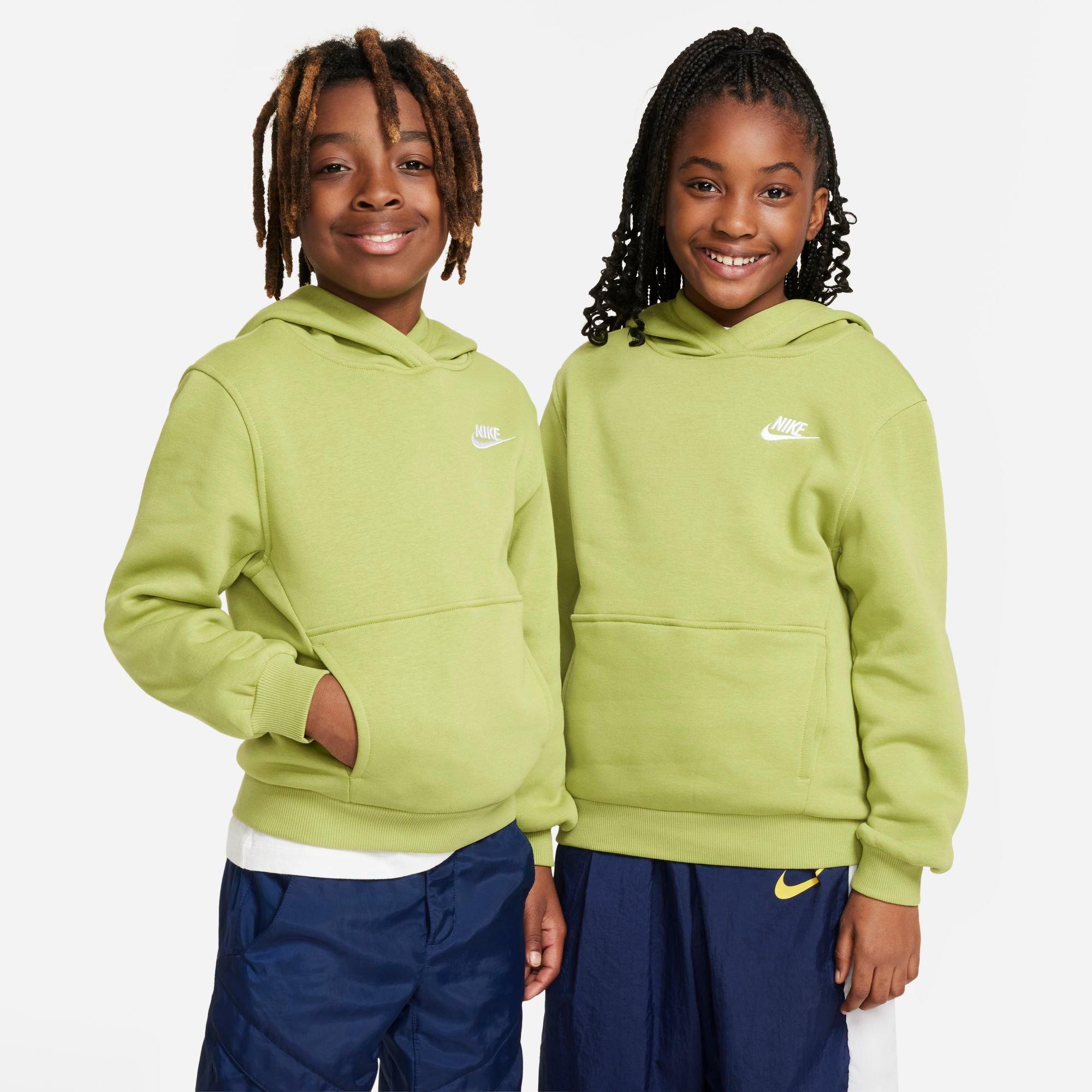 Nike Big Kids Sportswear Club Fleece Pullover Hoodie in Pear/White Size: XS