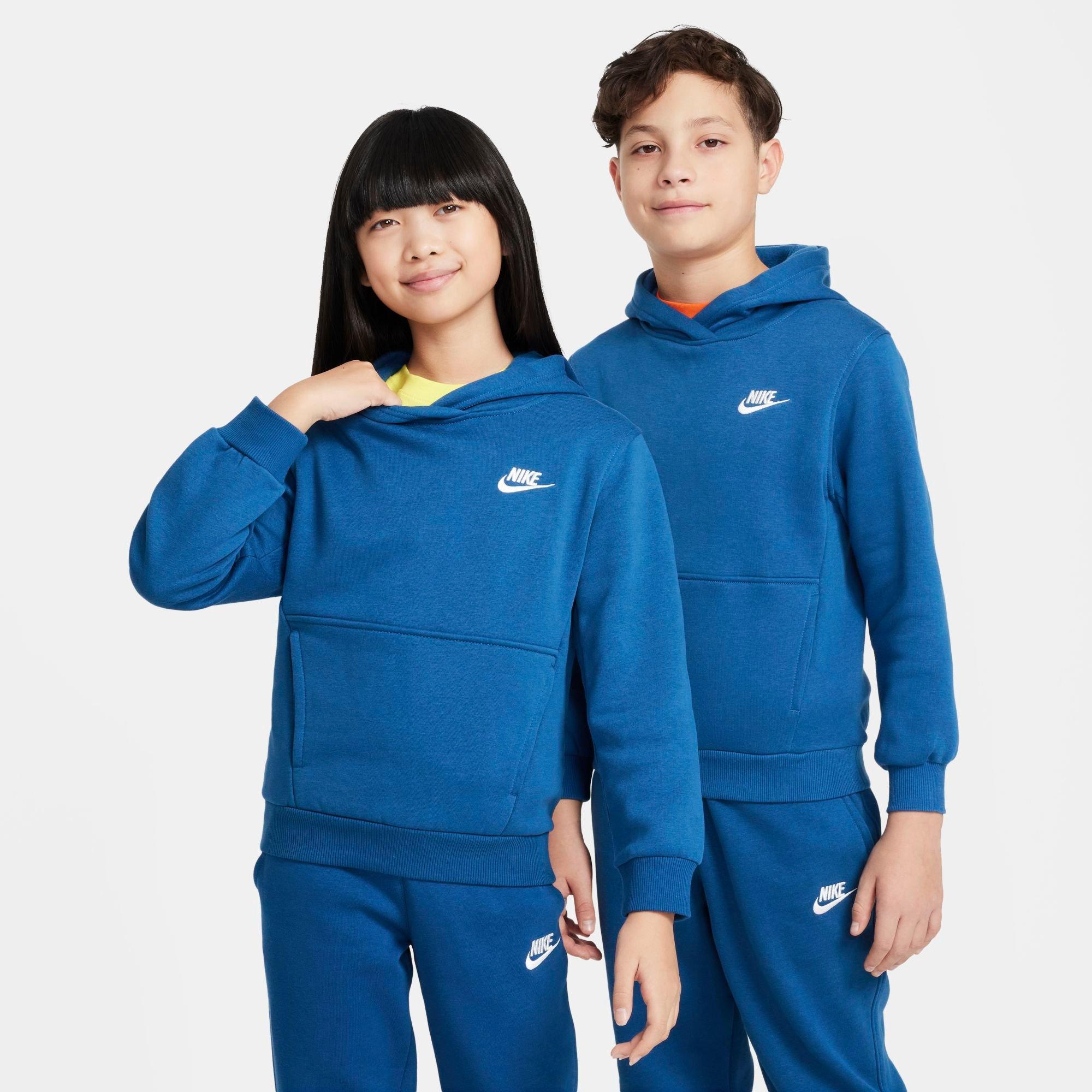 Nike Kids' Sportswear Club Fleece Pullover Hoodie in Blue/Court Blue Size XL Cotton/Polyester/Fleece