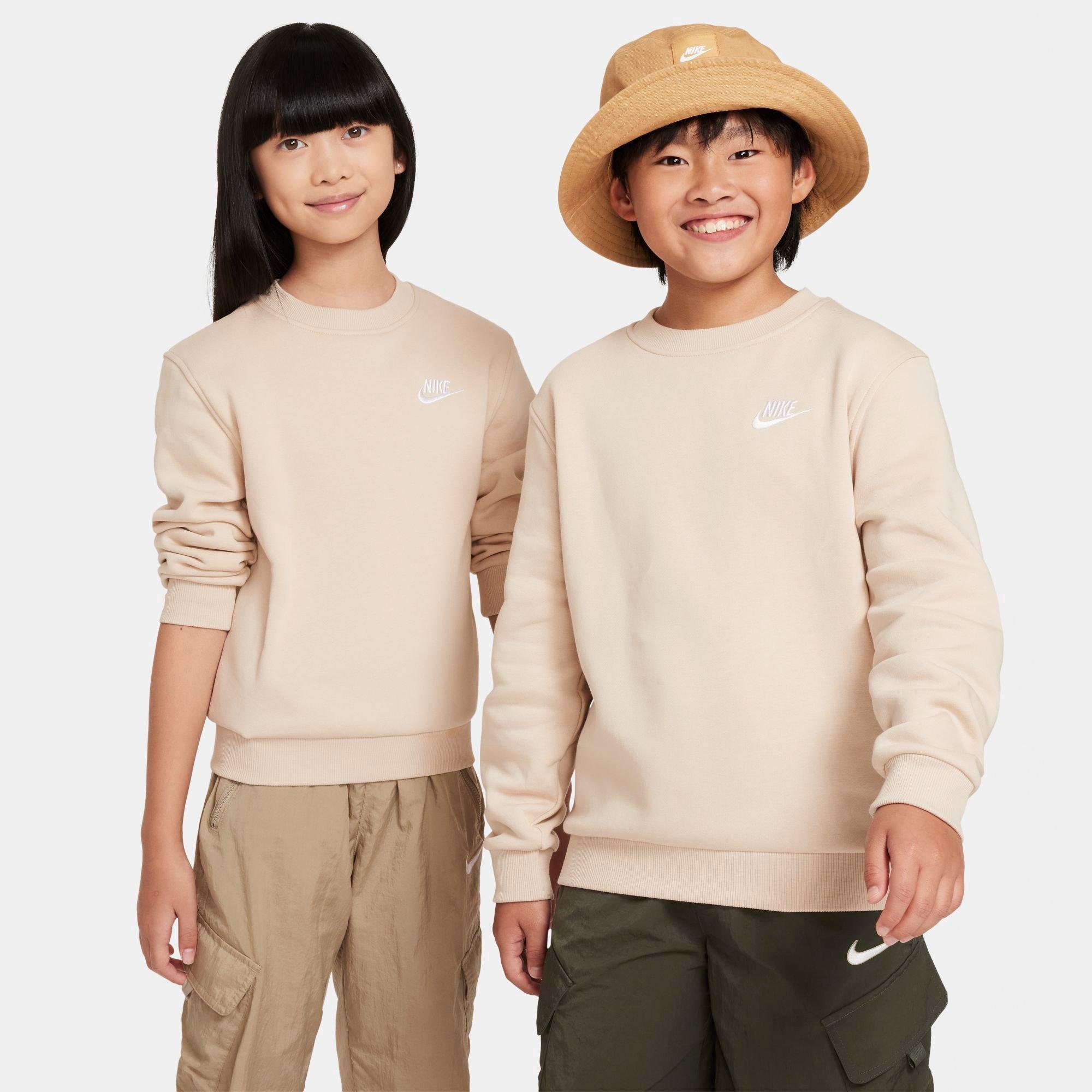 Nike Big Kids Sportswear Club Fleece Sweatshirt in Sanddrift/White Size: XS