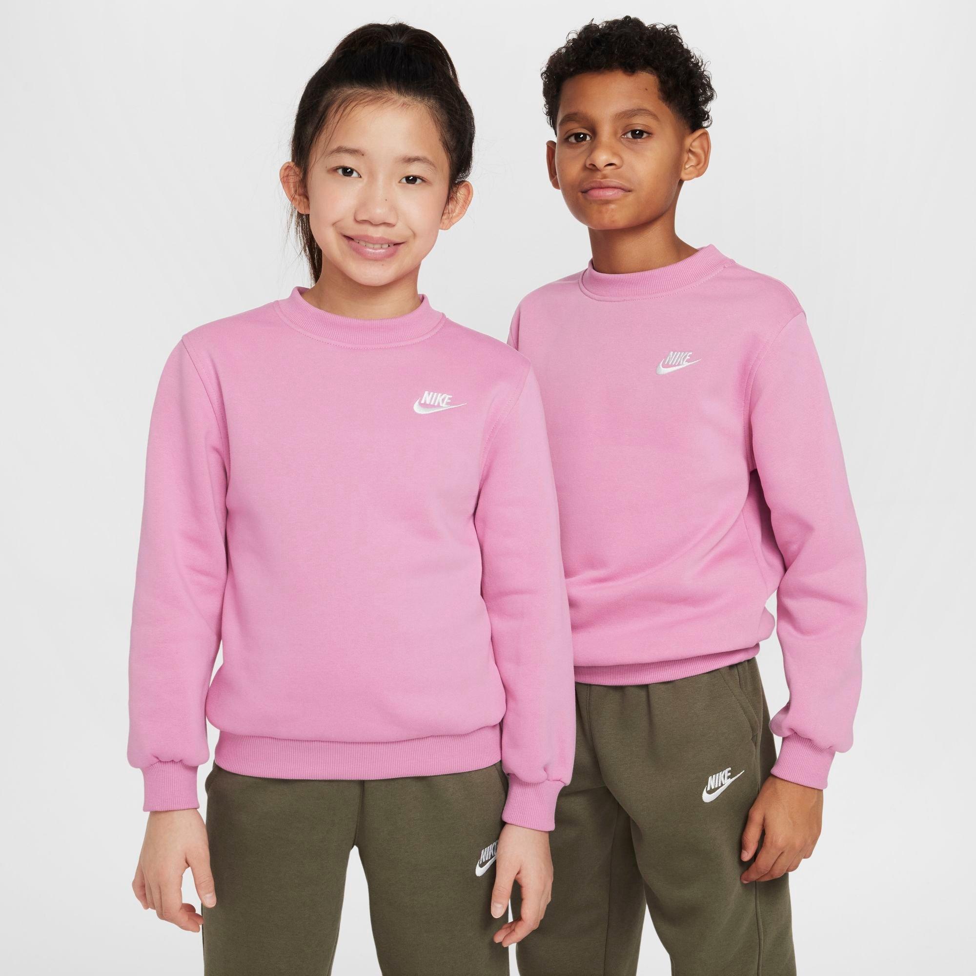 Nike Big Kids Sportswear Club Fleece Sweatshirt in Magic Flamingo/White Size: XS