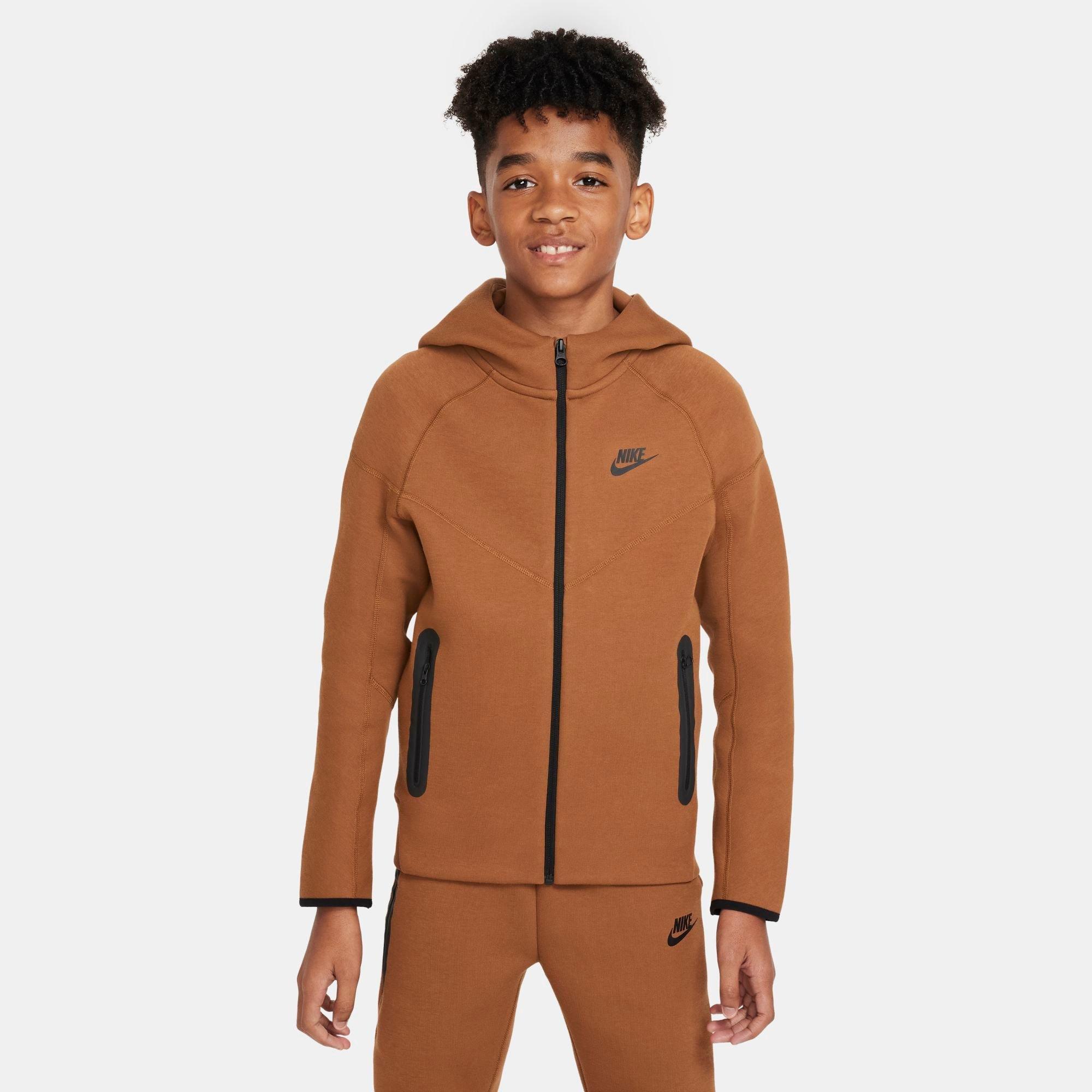Shop Nike Boys' Sportswear Tech Fleece Full-zip Hoodie In Light British Tan/black/black