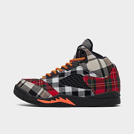Nike Little Kids' Air Jordan Retro 5 Basketball Shoes Size 13.0 Fleece In Black/total Orange/dark Obsidian