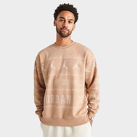 Nike Jordan Essentials Holiday Festive Fleece Crewneck Sweatshirt In Hemp