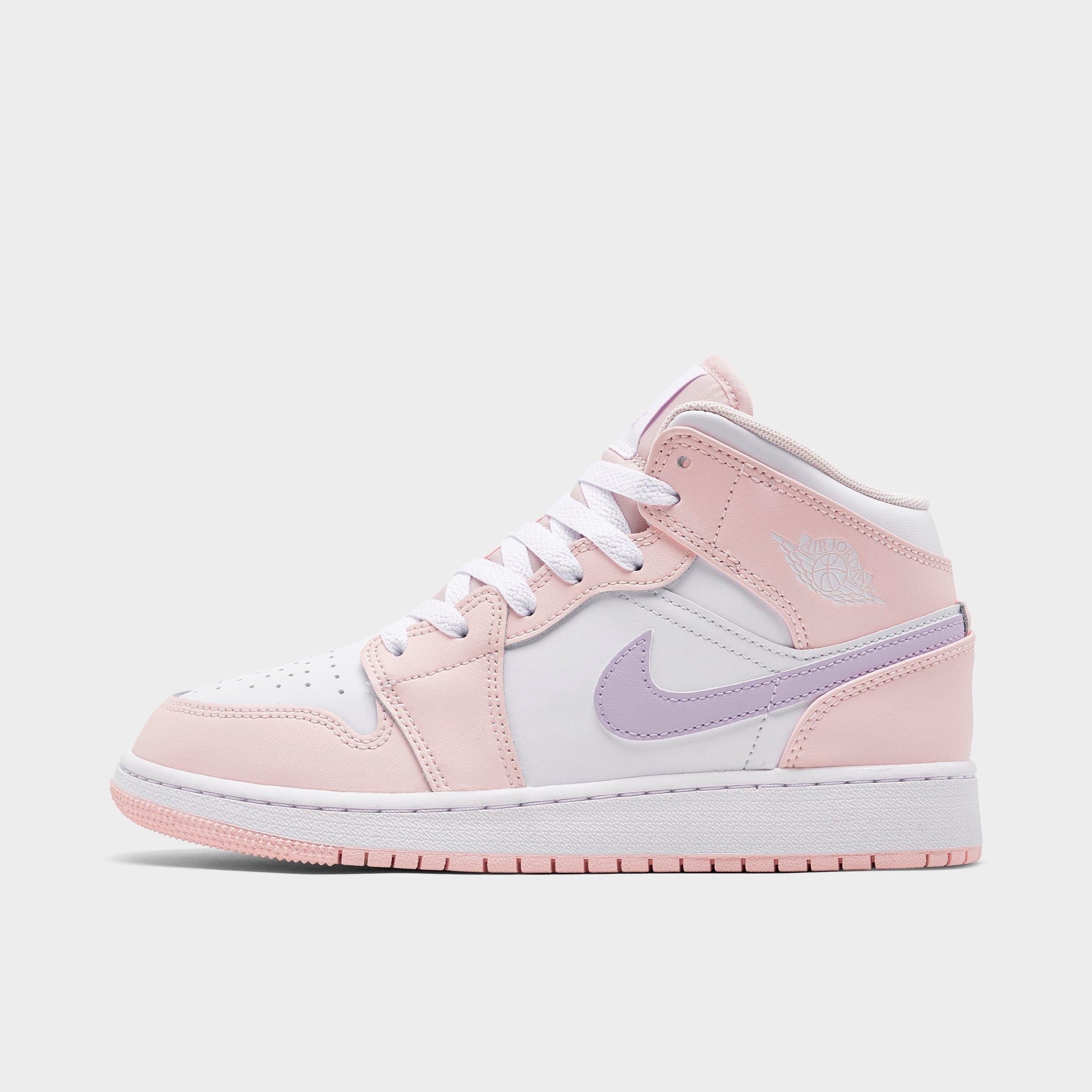 Nike Girls' Big Kids' Air Jordan Retro 1 Mid Casual Shoes In Pink Frost/violet Wash/white