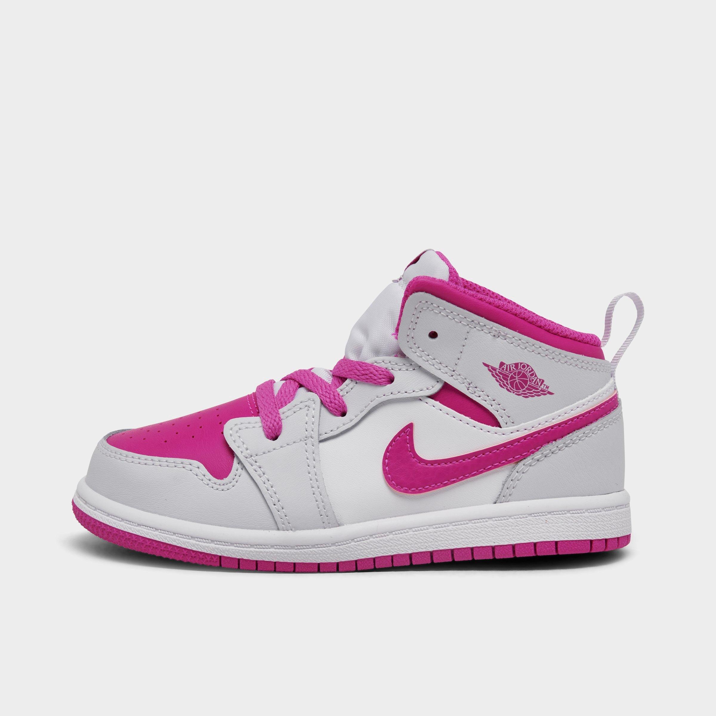Jordan Girls' Toddler Air Retro 1 Mid Casual Shoes in Iris Whisper/White/Fire Pink Size: 4.0