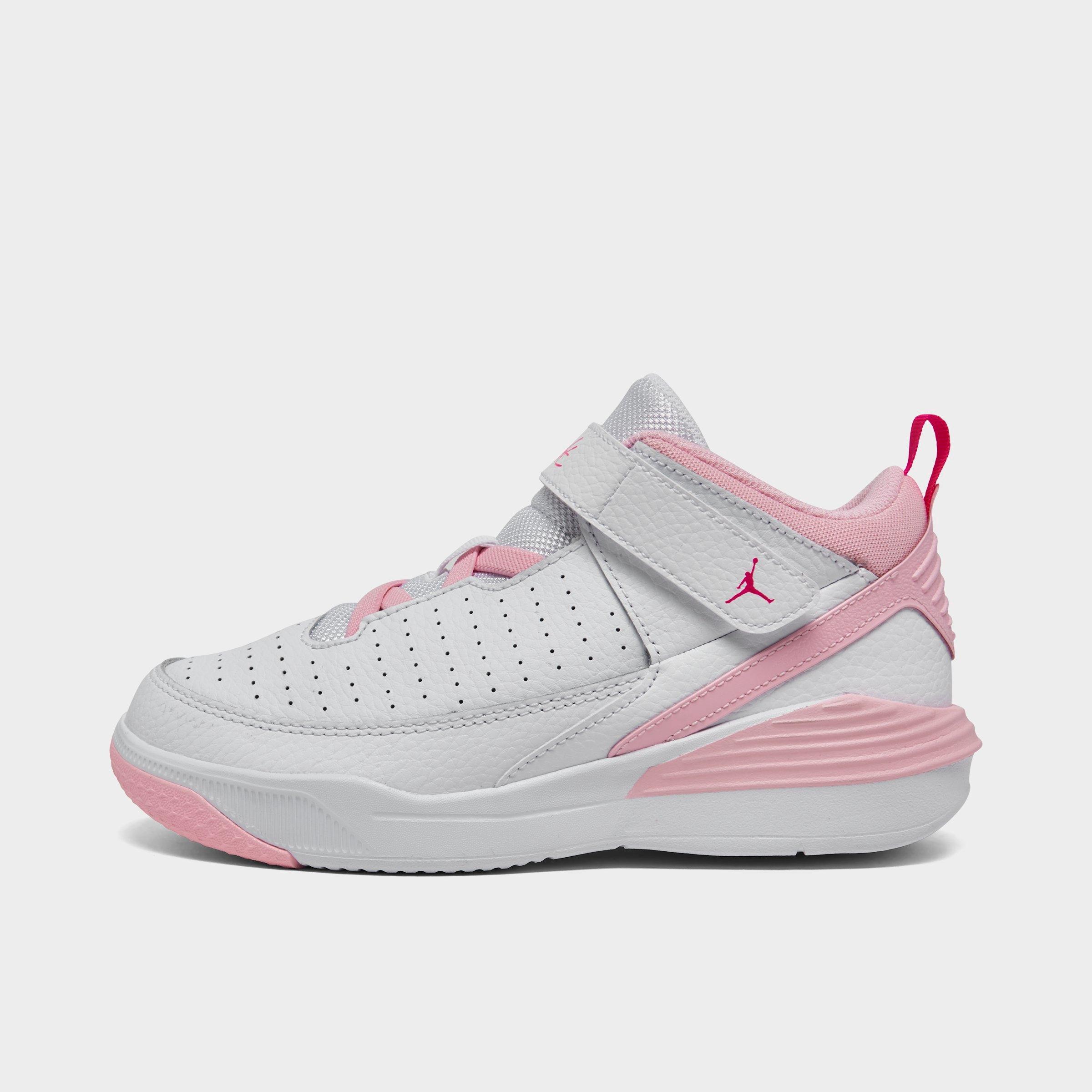 Nike Jordan Little Kids' Jordan Max Aura 5 Stretch Lace Basketball Shoes In White/medium Soft Pink/fierce Pink