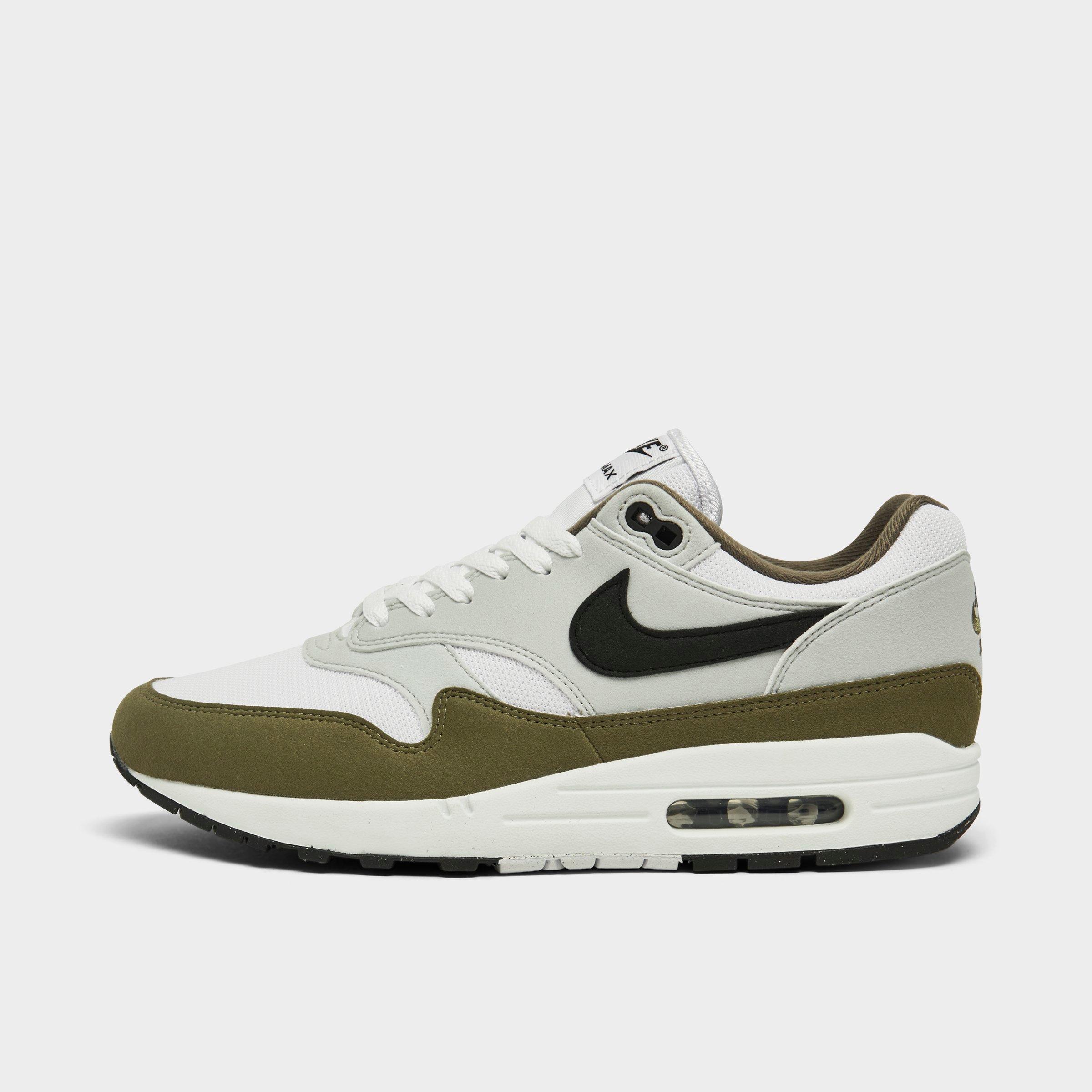 Shop Nike Men's Air Max 1 Casual Shoes In White/black/pure Platinum/medium Olive