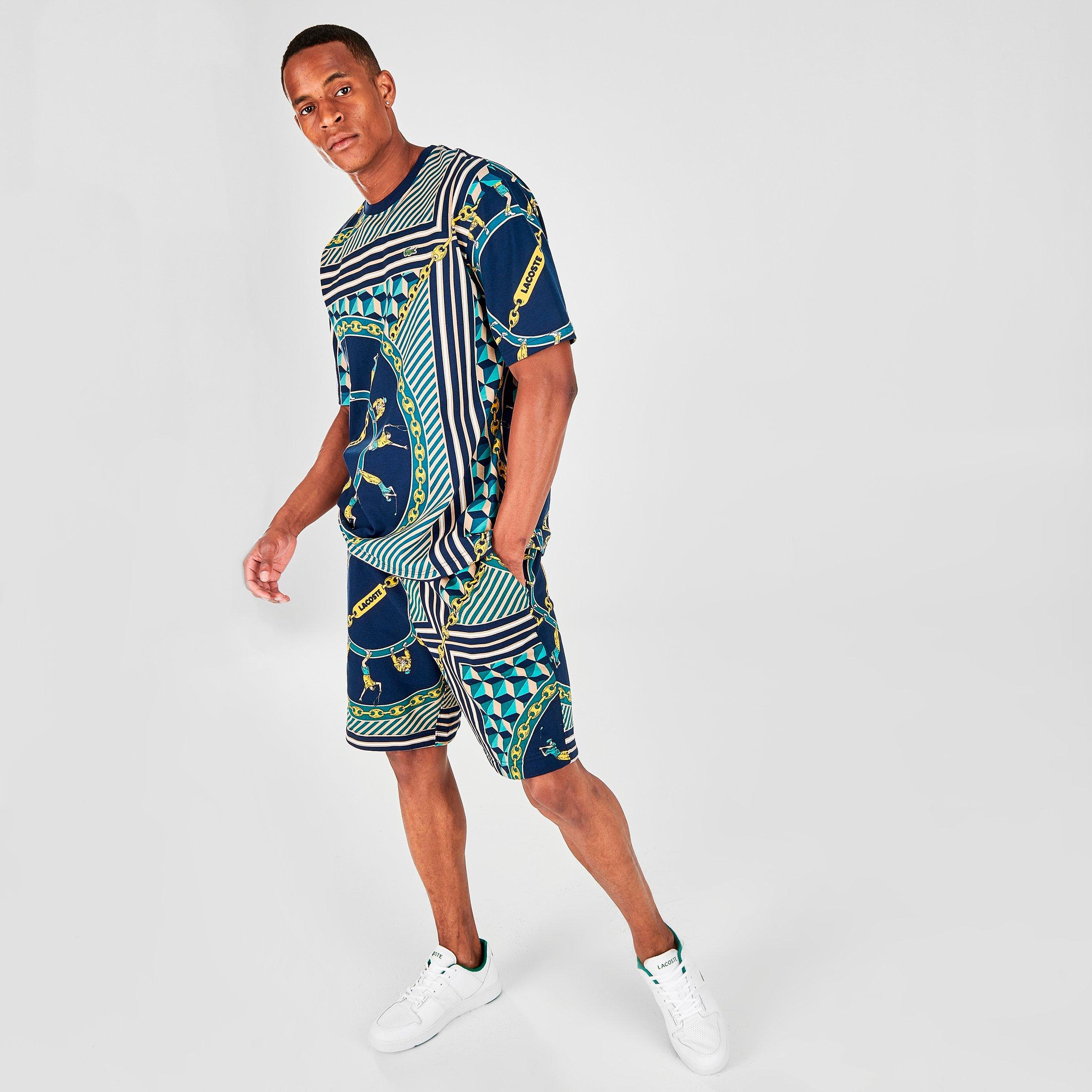 Lacoste Live Scarf Print Fleece Shorts In Blue | ModeSens
