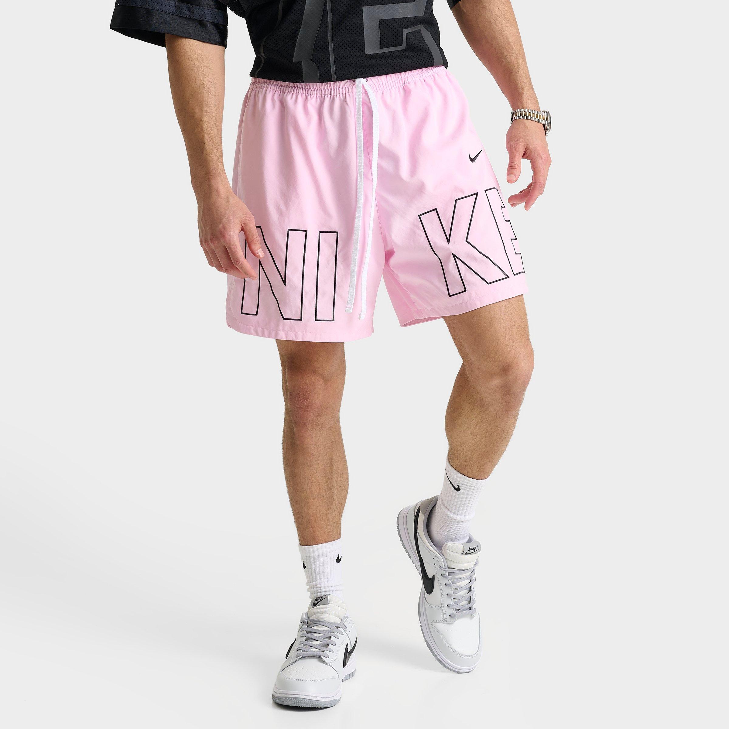 Nike Men's Sportswear Embroidered Woven Flow Shorts in Pink Foam/Black Size: Small