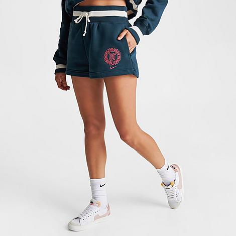 Shop Nike Women's Sportswear Phoenix Fleece High-waisted Campus Shorts In Armory Navy/pale Ivory