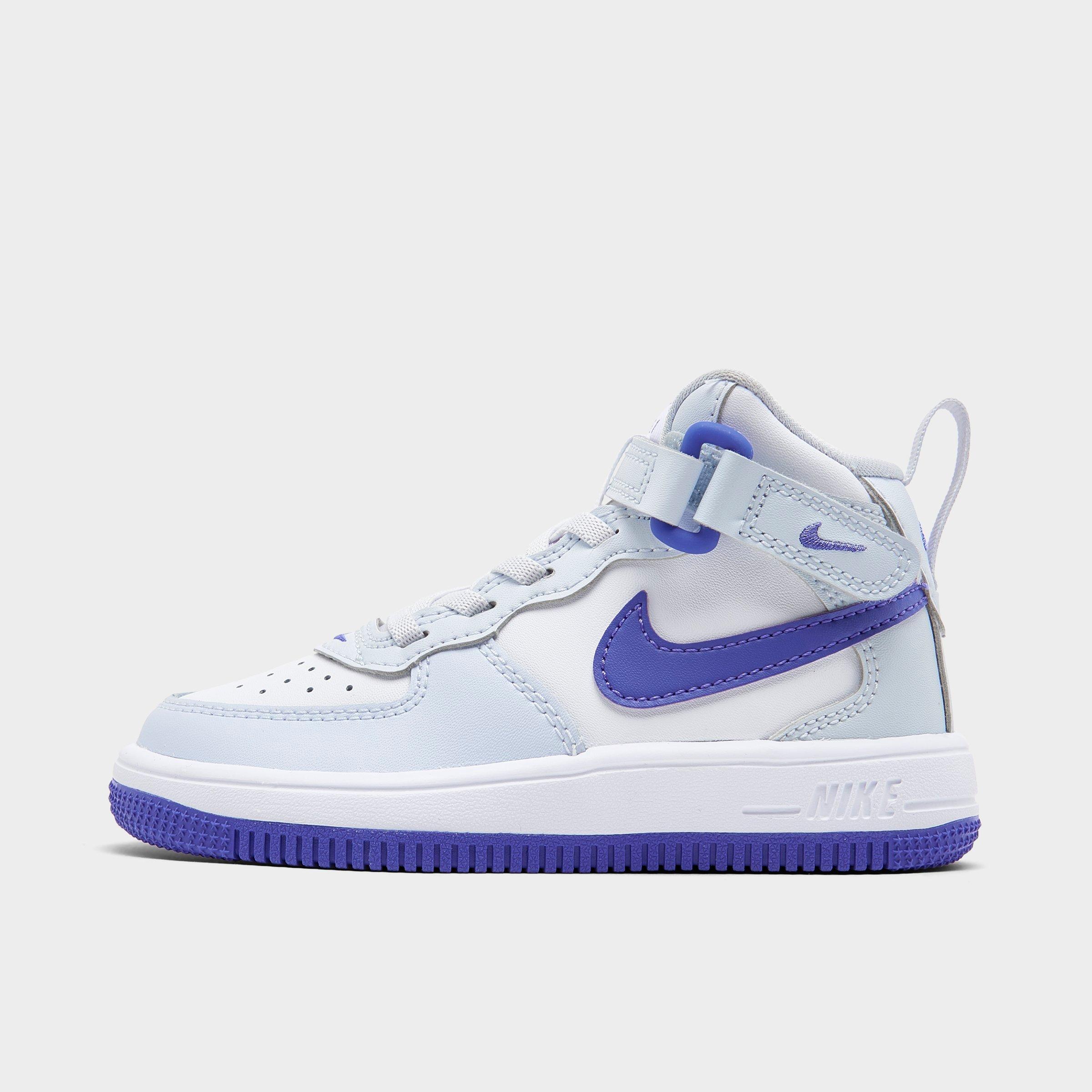 Shop Nike Little Kids' Air Force 1 Mid Easyon Stretch Lace Casual Shoes (8c-13c) In Football Grey/persian Violet/white