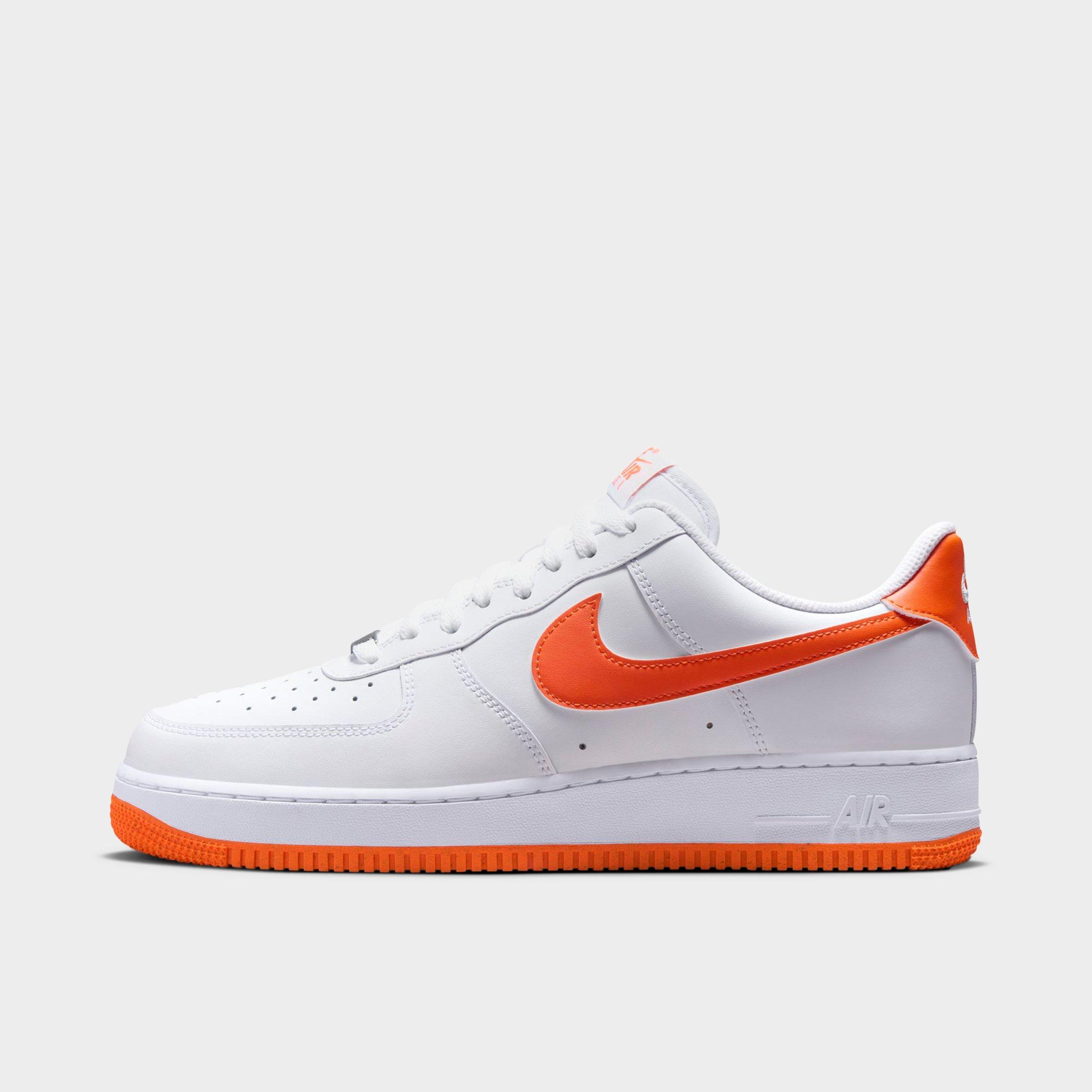 Nike Men's Air Force 1 '07 Casual Shoes in White/White/Safety Orange Size: 6.0