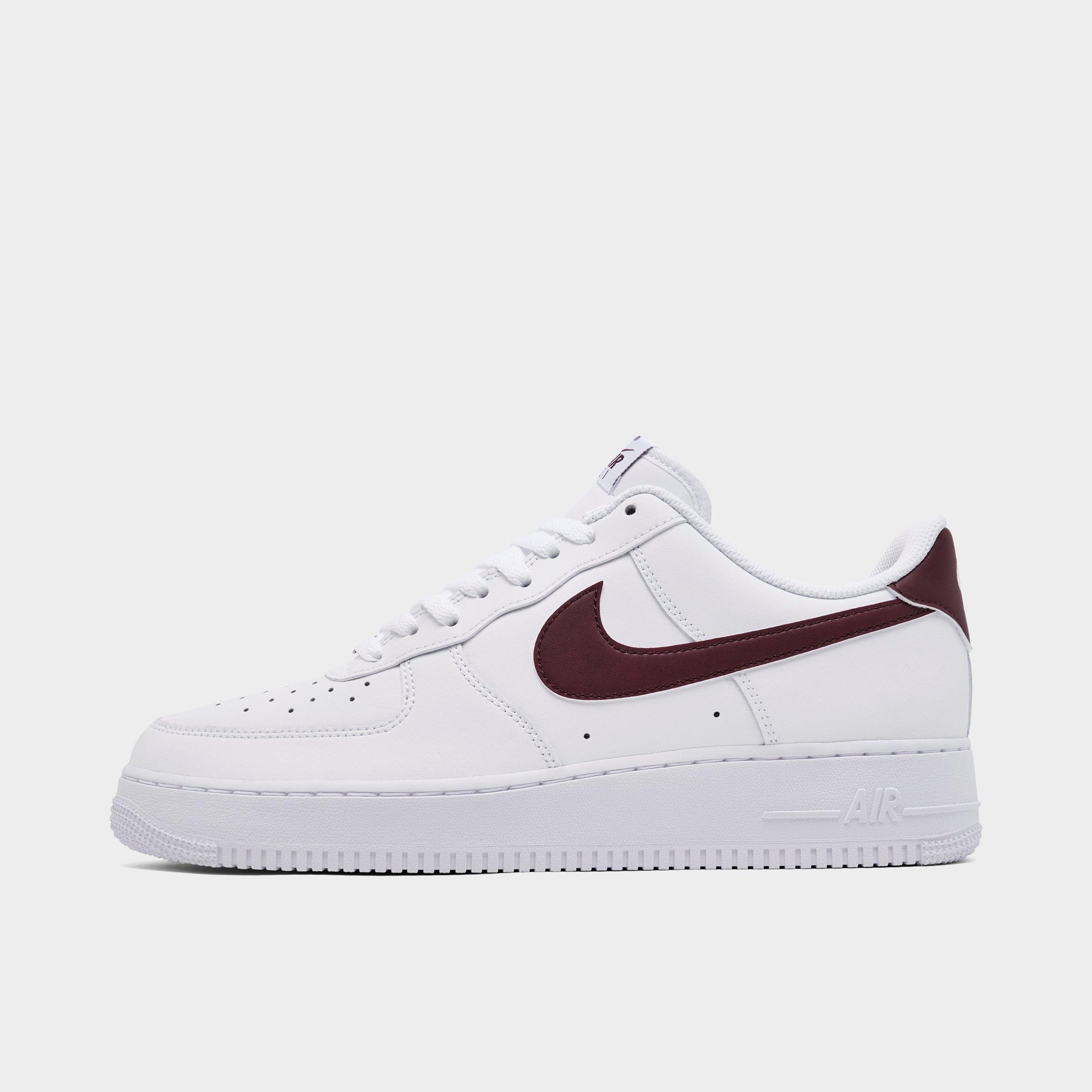 Nike Men's Air Force 1 '07 Casual Shoes in White/White/Burgundy Crush Size: 7.5