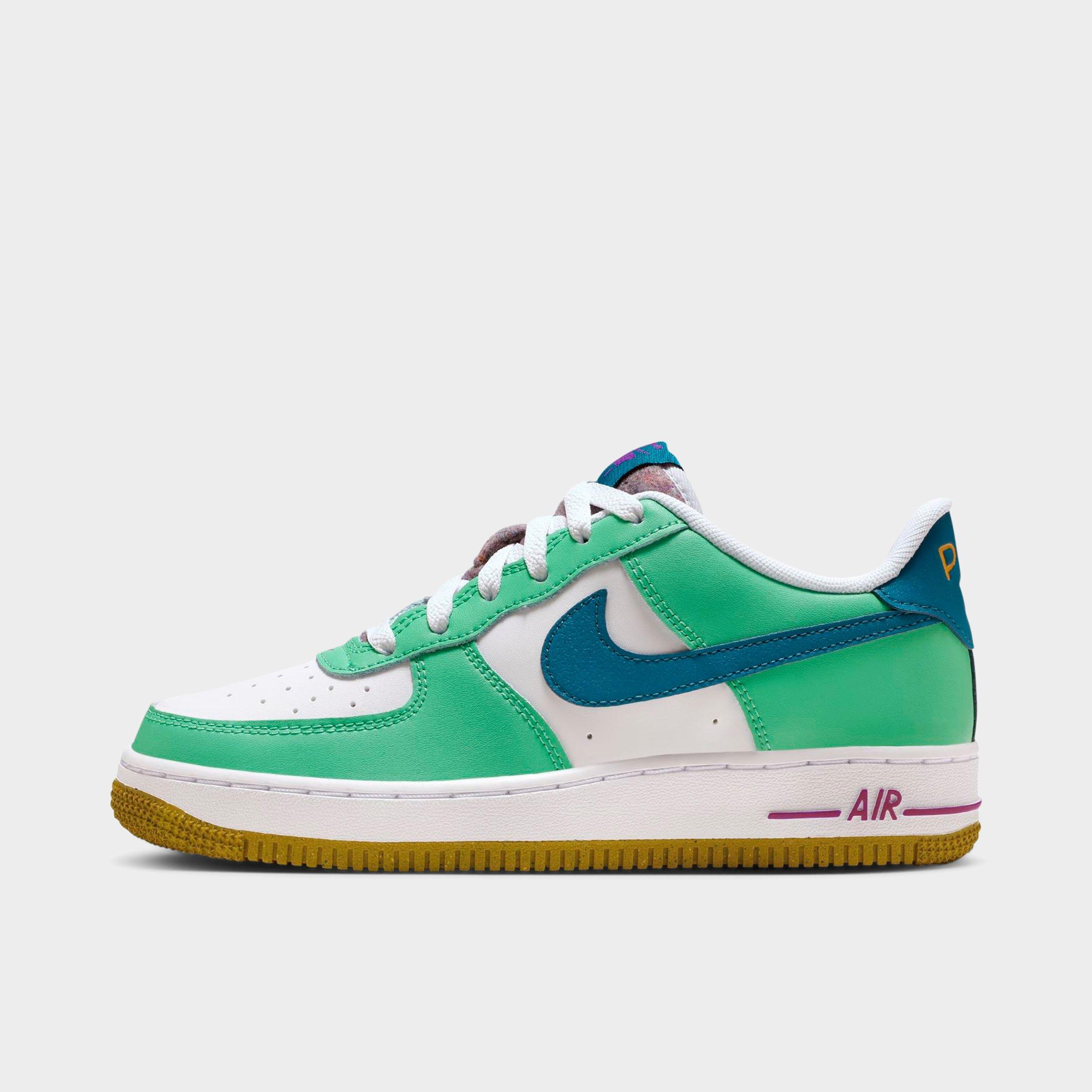 Nike Big Kids' Air Force 1 Lv8 Casual Shoes In White/spring Green/hyper Violet/green Abyss