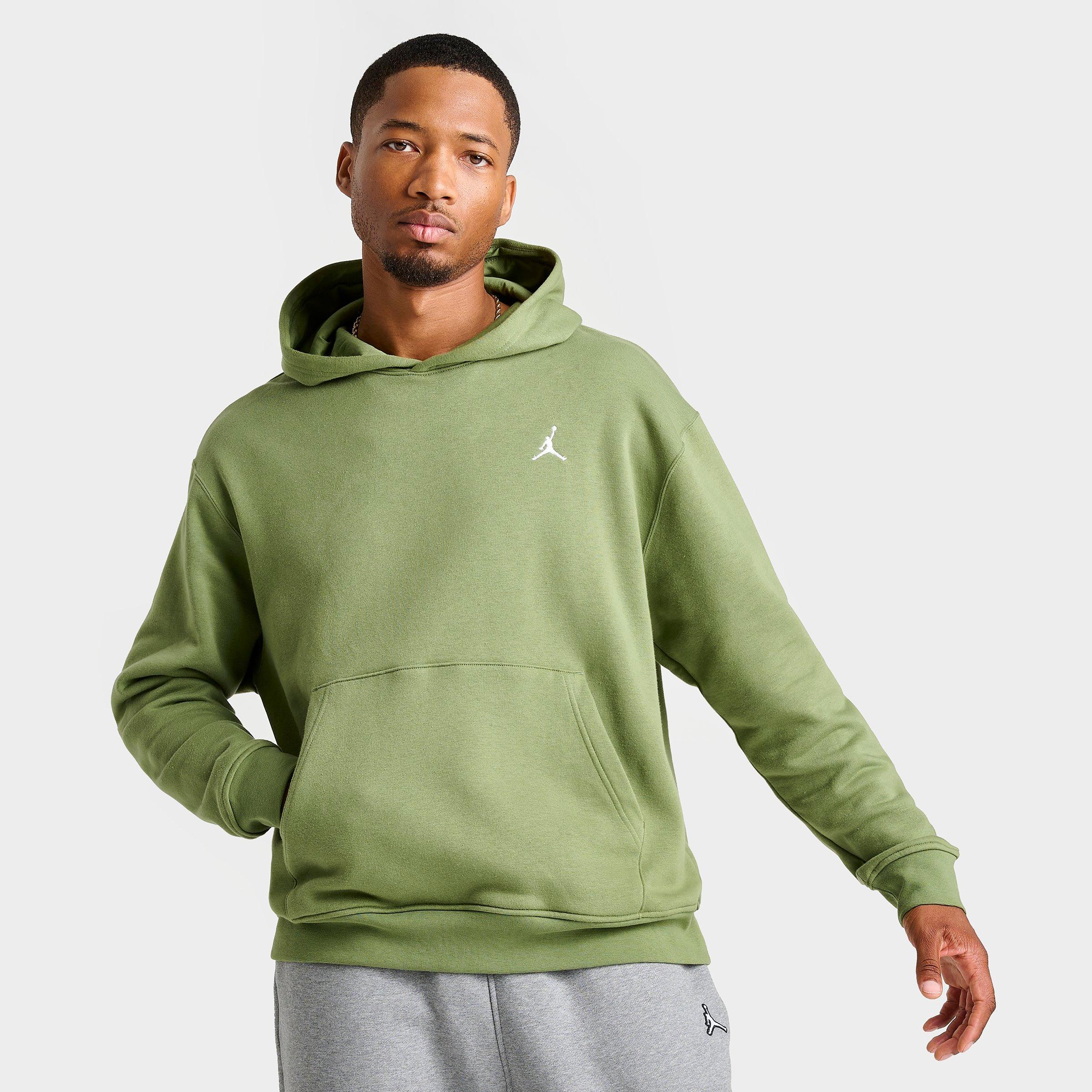 Nike Jordan Men's Essentials Jumpman Logo Fleece Pullover Hoodie In Olive/white