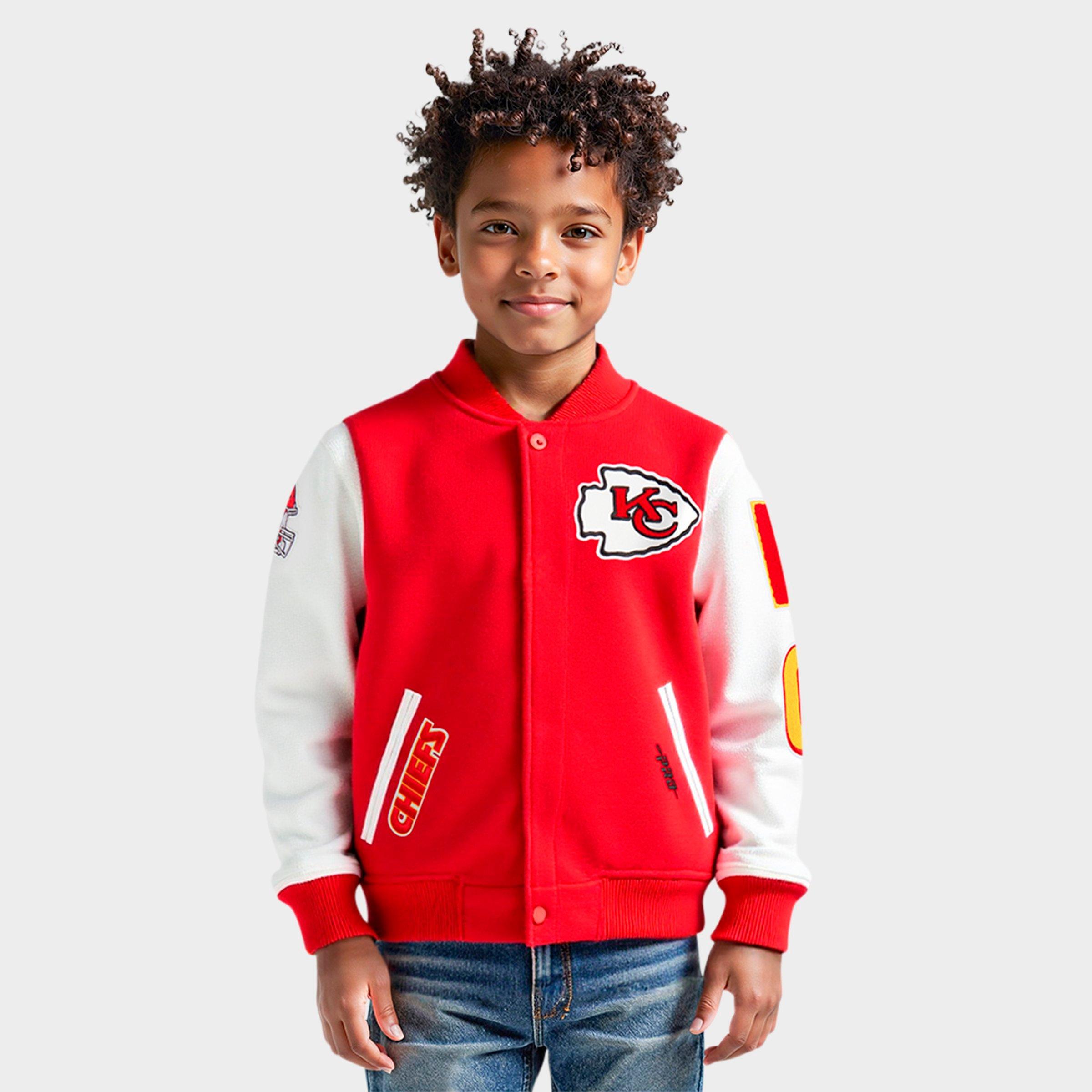 Pro Standard Big Kids Kansas City Chiefs NFL Wool Varsity Jacket in Red/White Size: Small