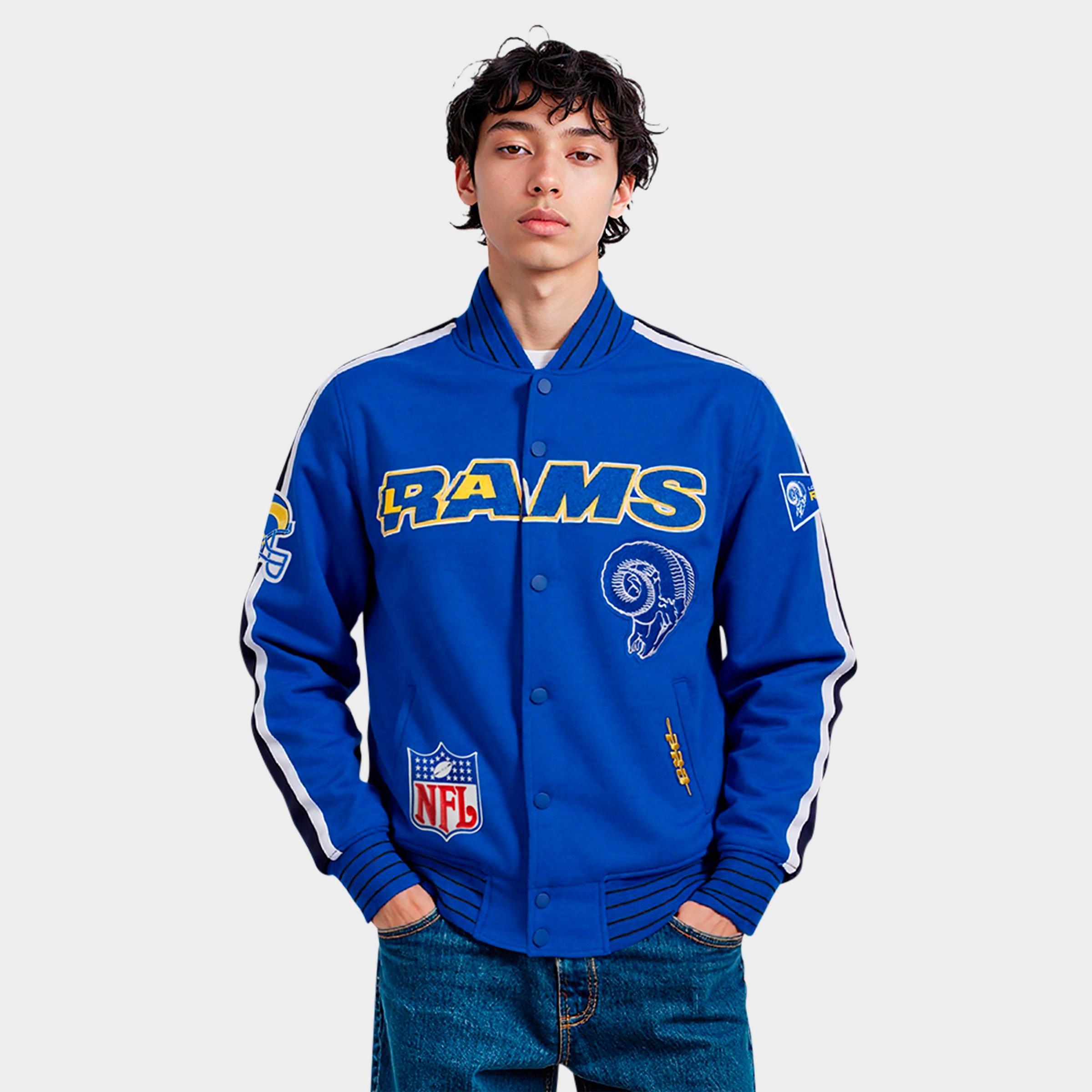 Pro Standard Men's Los Angeles Rams NFL Pro Game Day Retro Doubleknit Jacket in Royal Blue/White/Midnight Navy Size: Small