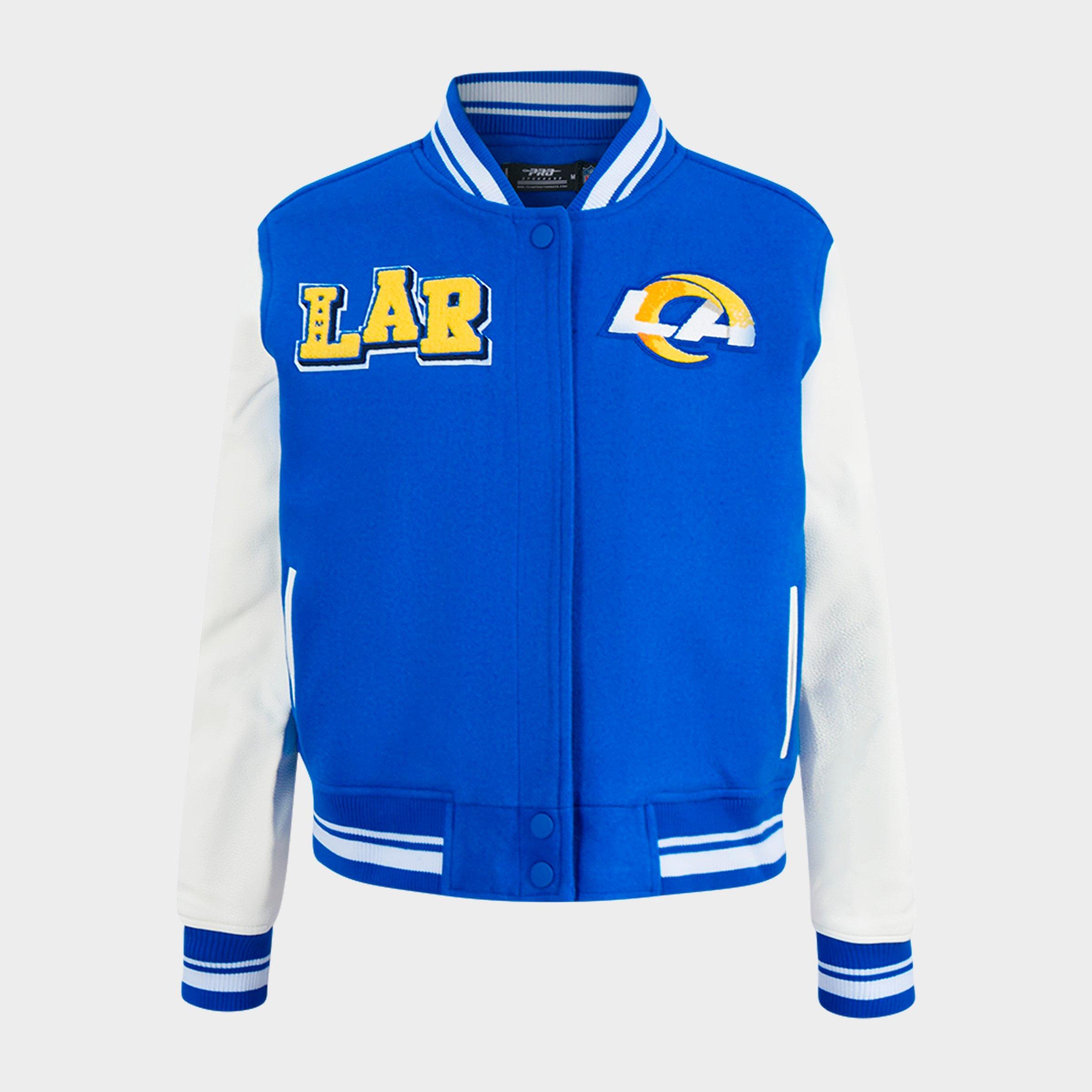 Pro Standard Women's Los Angeles Rams NFL Mashup Rib Wool Varsity Jacket in Royal Blue/White Size: XS