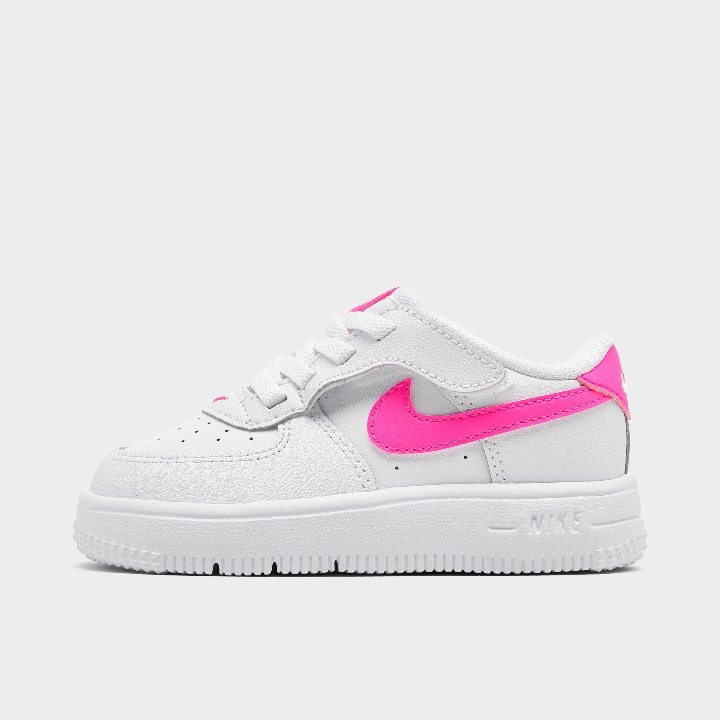 Nike Kids Toddler Force 1 Low EasyOn Stretch Lace Casual Shoes (4C-7C) in White/Laser Fuchsia Size: 4.0