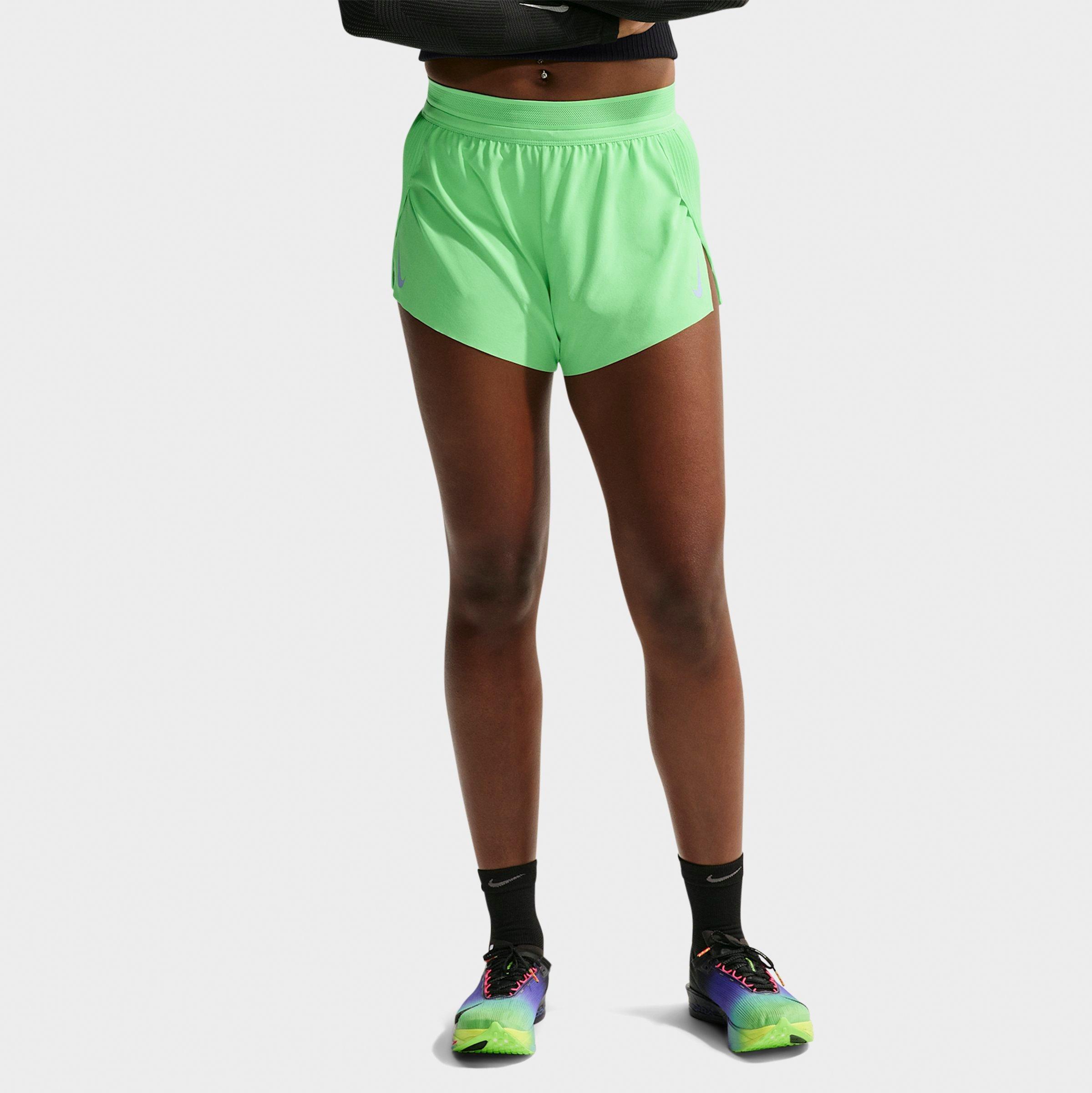Nike Women's AeroSwift Dri-FIT ADV Mid-Rise 3-Inch Brief-Lined Shorts in Illusion Green/Black/White Size: Large